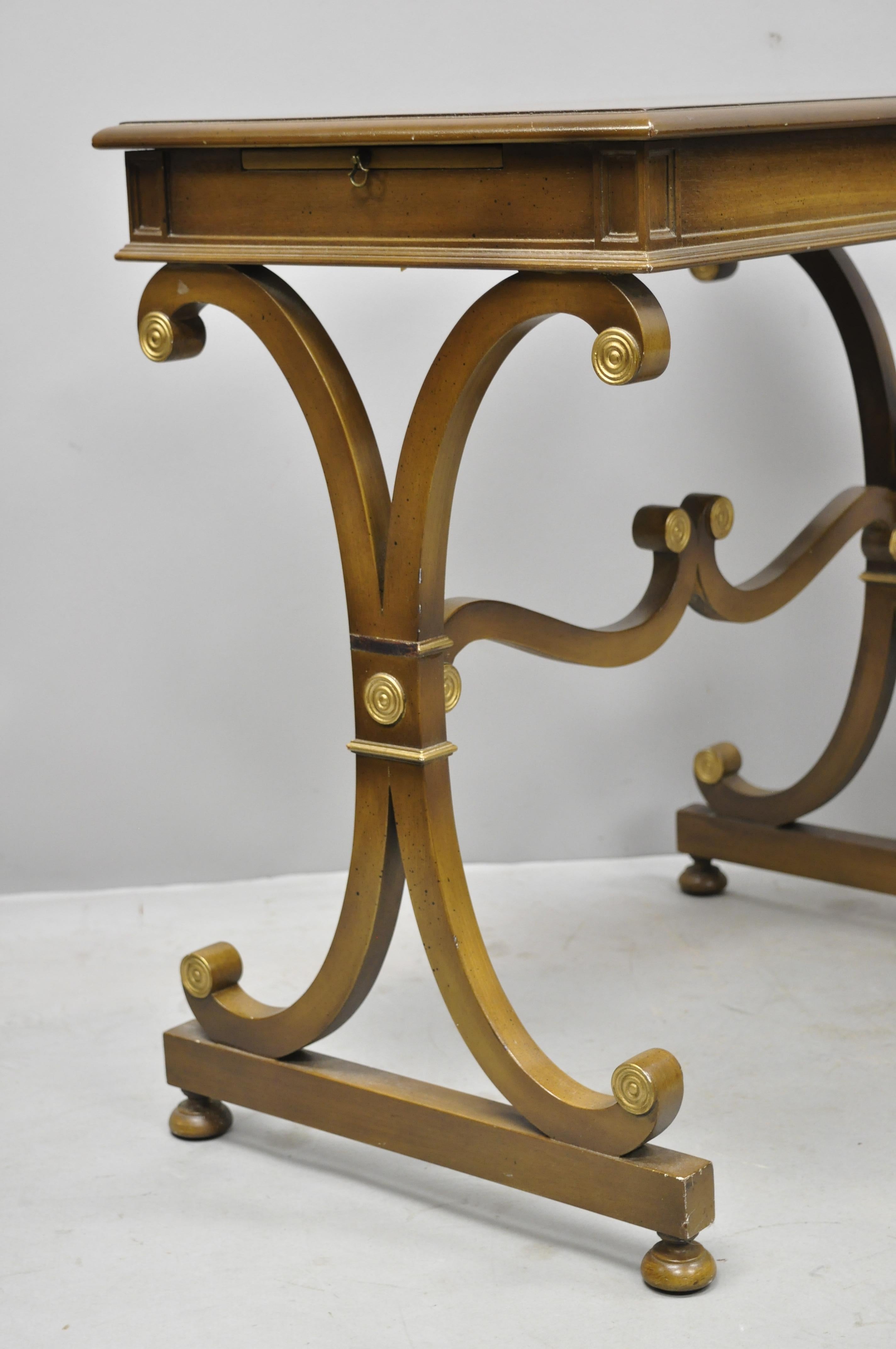 Pair of Vintage Mahogany Regency Style X-Frame Lamp Side End Tables by J. Zonon For Sale 3
