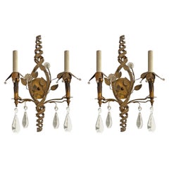 Pair of Vintage Maison Baguès Crystal Sconces