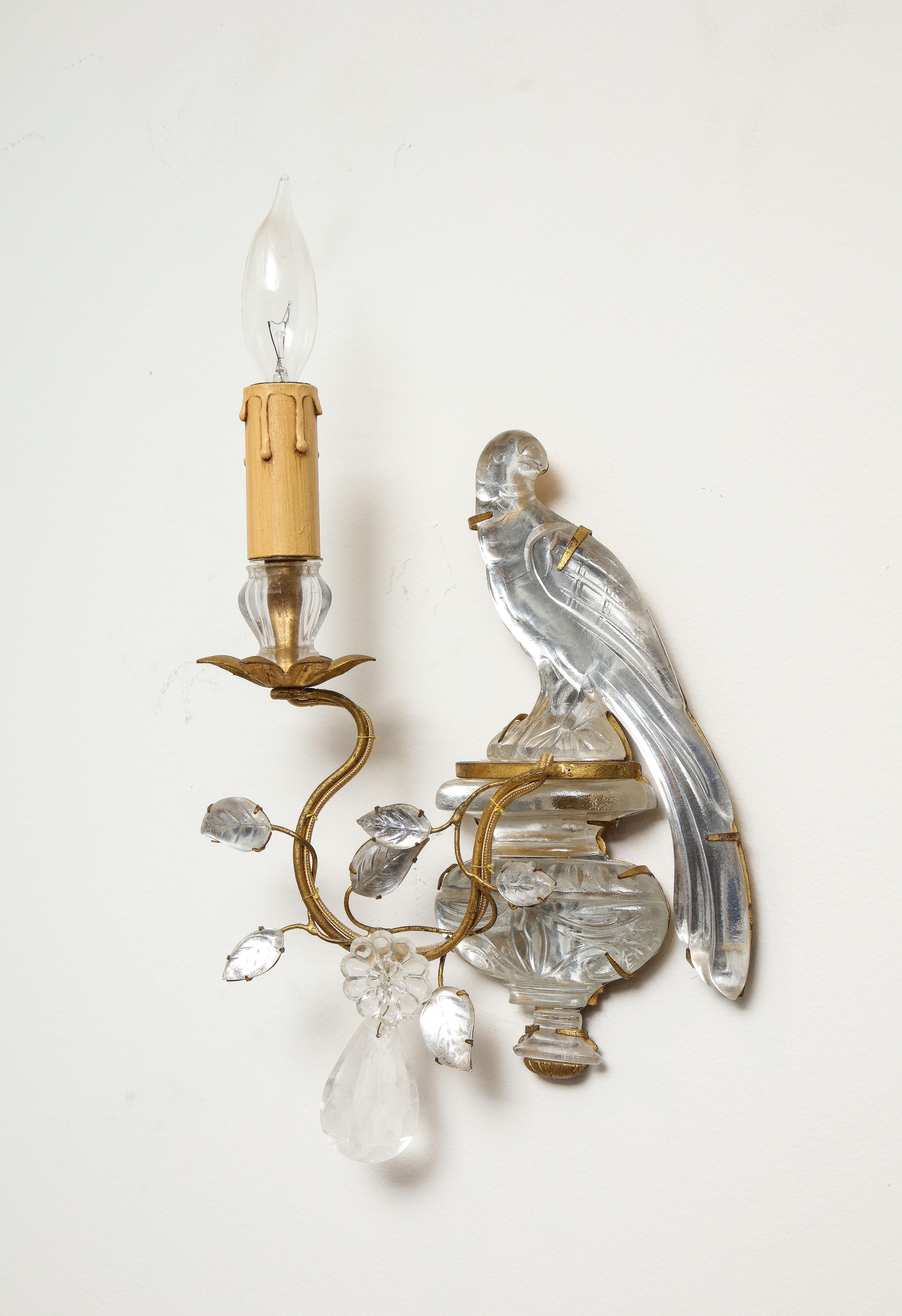 Pair of Vintage Maison Baguès Rock Crystal Bird Form Sconces 5