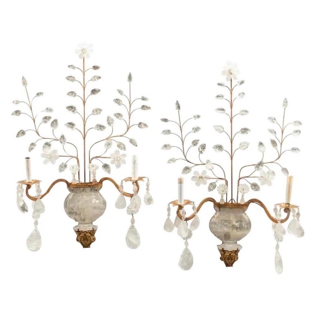Pair of Vintage Maison Bagues Style Rock Crystal Sconces