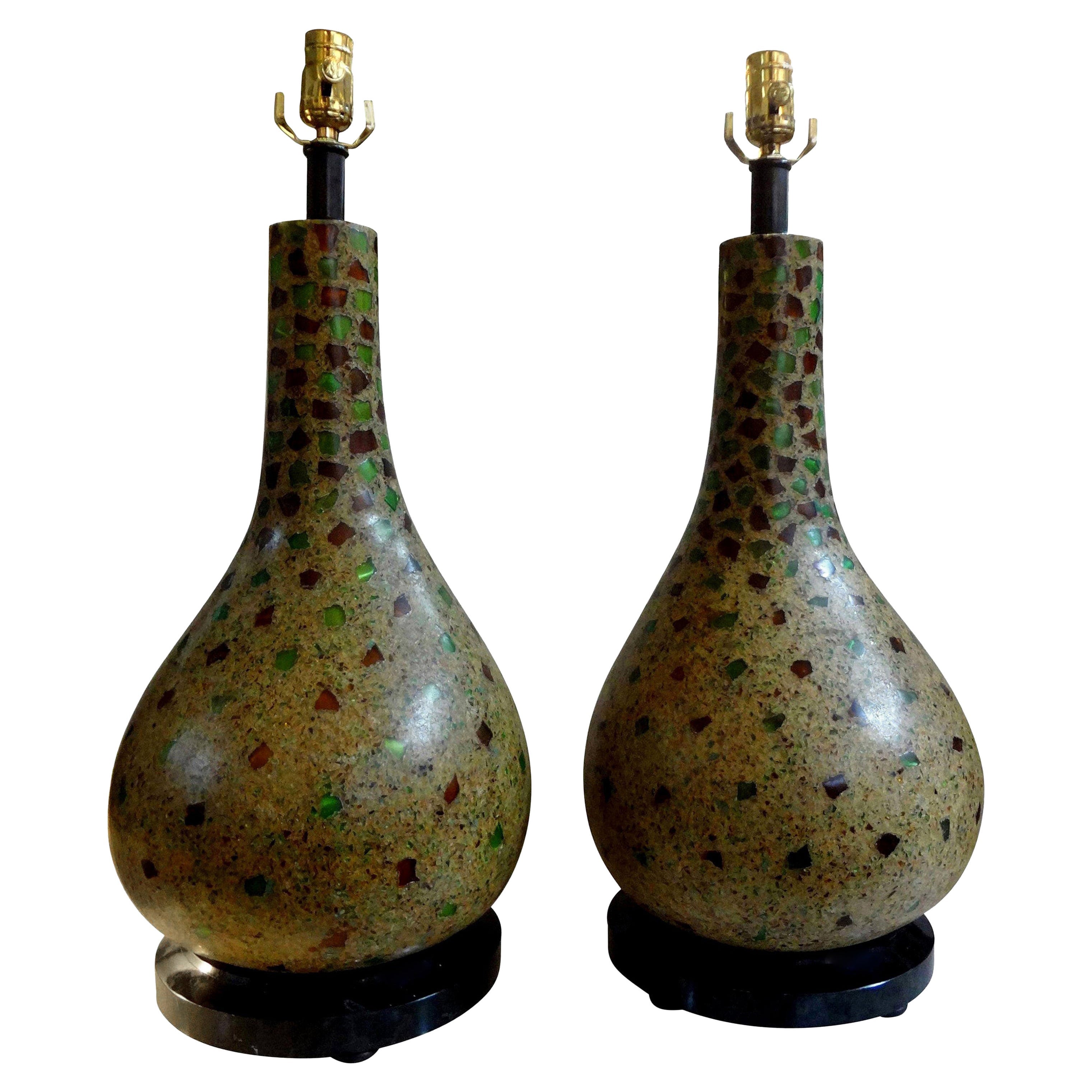 Pair of Vintage Maitland Smith Lamps on Tessellated Stone Bases