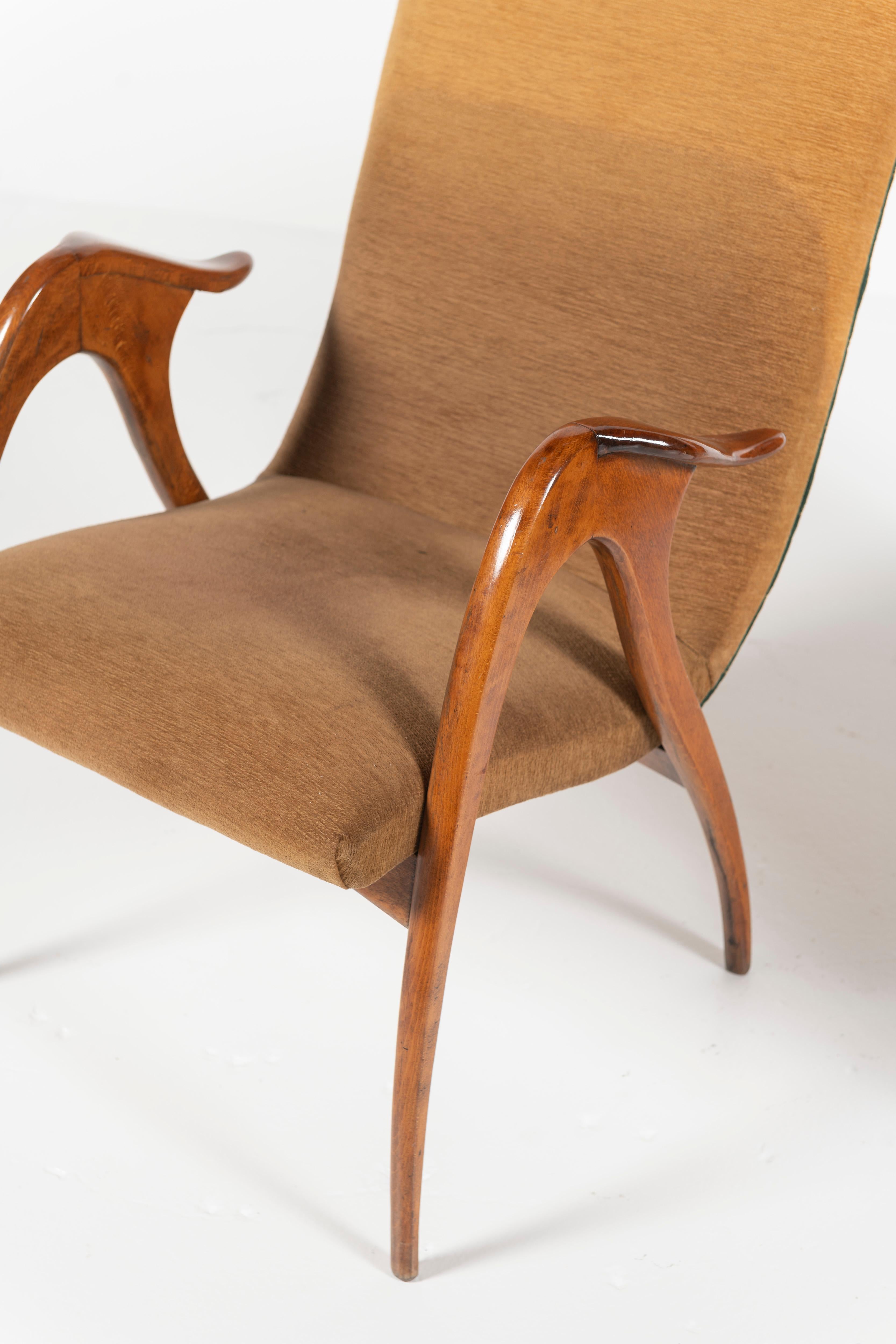 Pair of Vintage Malatesta & Mason Walnut and Upholstery Armchairs, Italy, 1950s For Sale 5