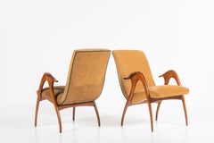 Pair of Vintage Malatesta & Mason Walnut and Upholstery Armchairs, Italy, 1950s