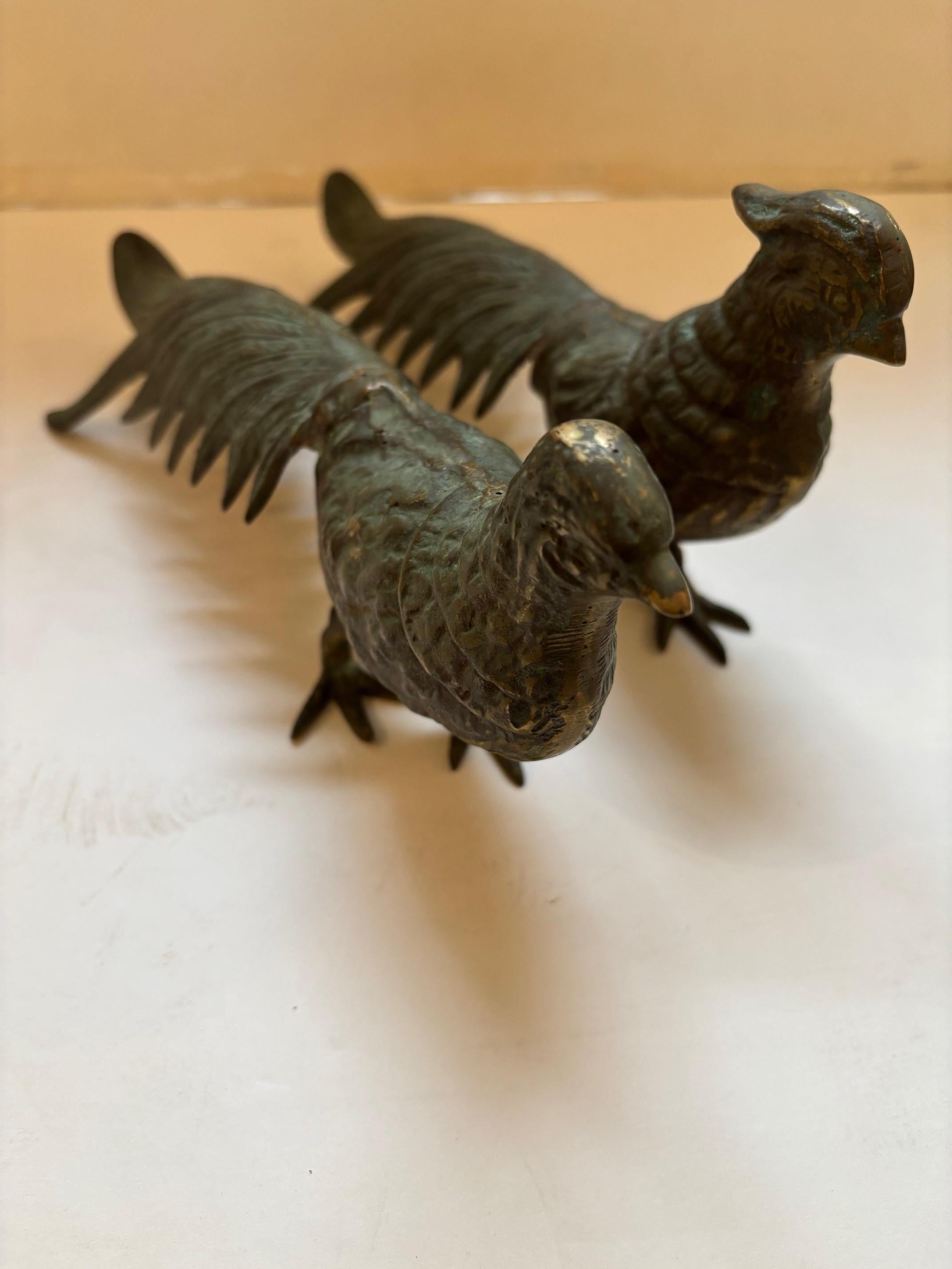 Pareja de Esculturas Antiguas Masculino y Femenino Faisán Verde Verdi Anticuado en venta 6