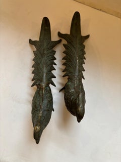 Pareja de Esculturas Antiguas Masculino y Femenino Faisán Verde Verdi Anticuado