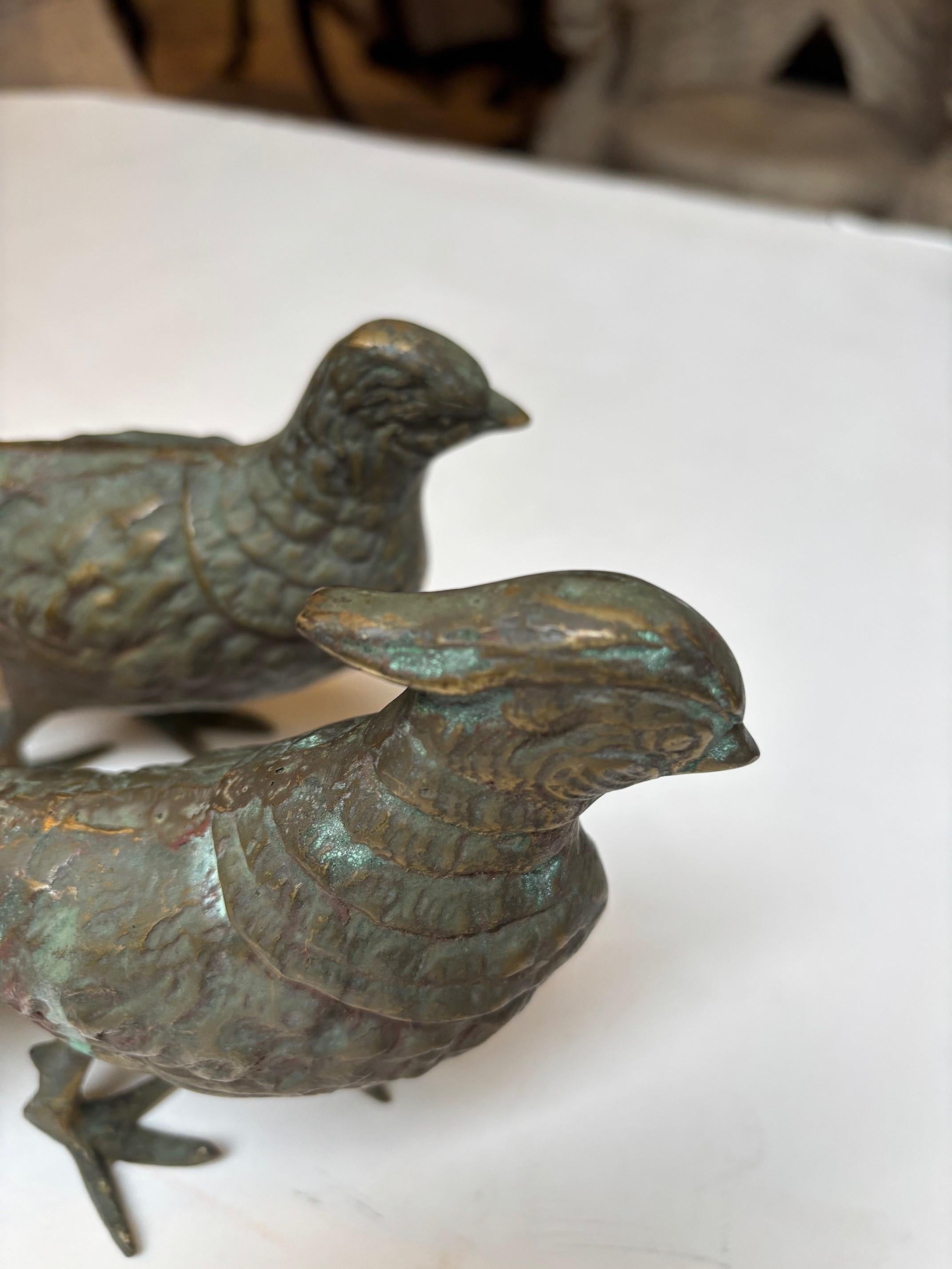 Pareja de Esculturas Antiguas Masculino y Femenino Faisán Verde Verdi Anticuado en Bueno estado para la venta en Los Angeles, CA