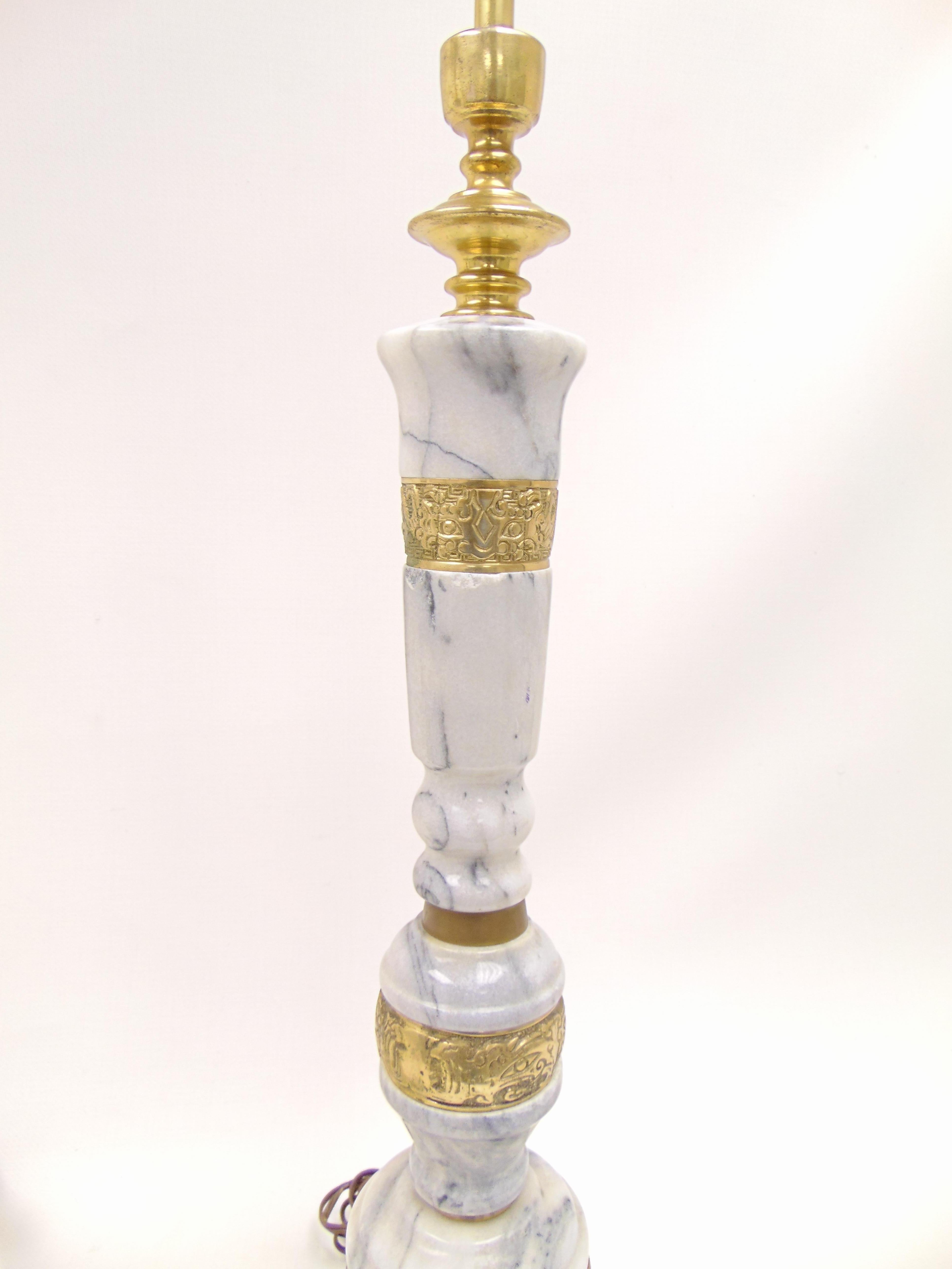 Pair of Vintage Marble and Brass Tall Table Lamps For Sale 3