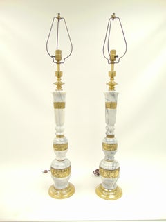 Pair of Vintage Marble and Brass Tall Table Lamps