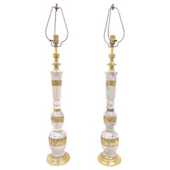 Pair of Vintage Marble and Brass Tall Table Lamps