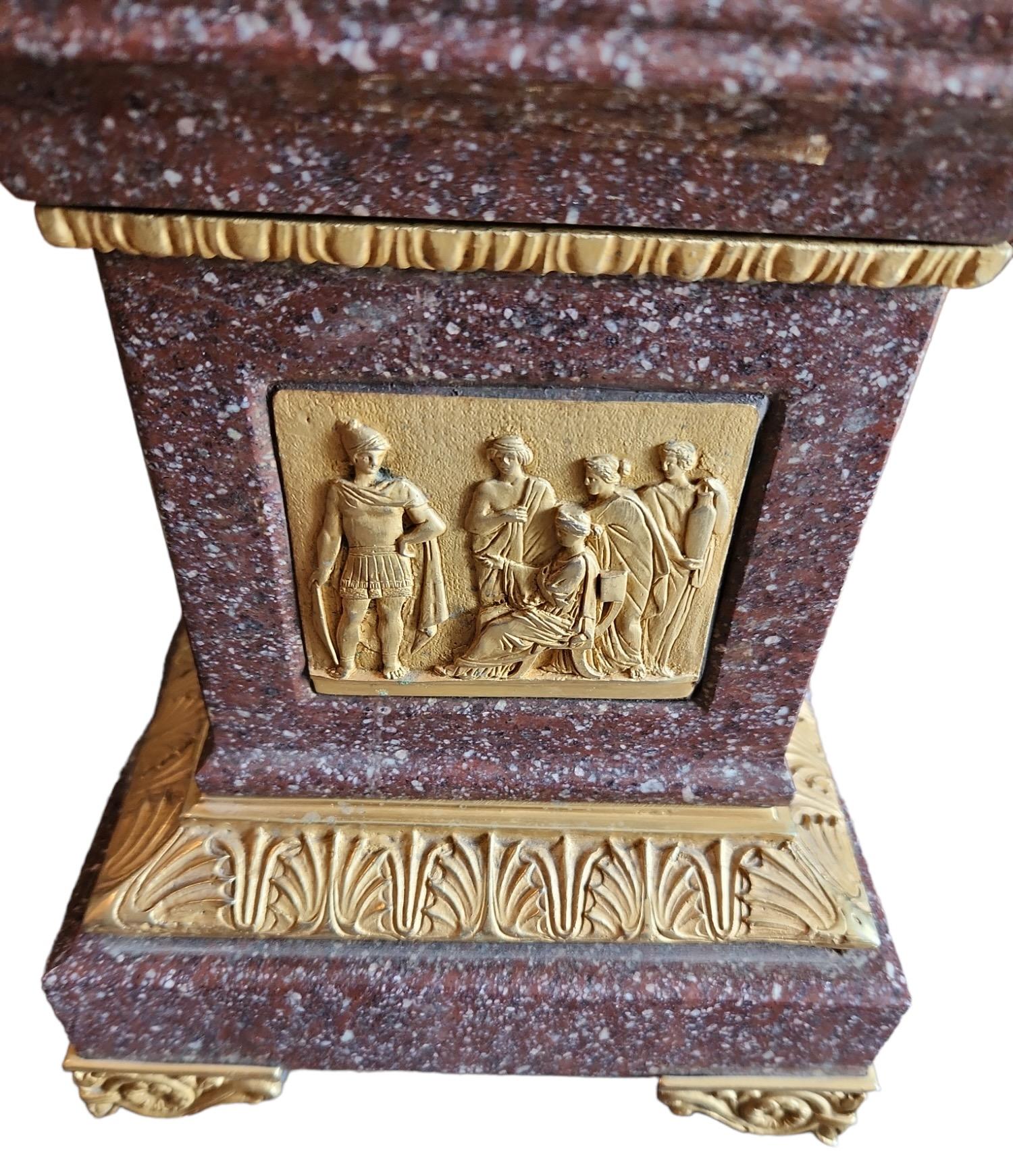 The marble could possibly be porphyry.  Nice dore bronze castings.   1950s to 1960s.