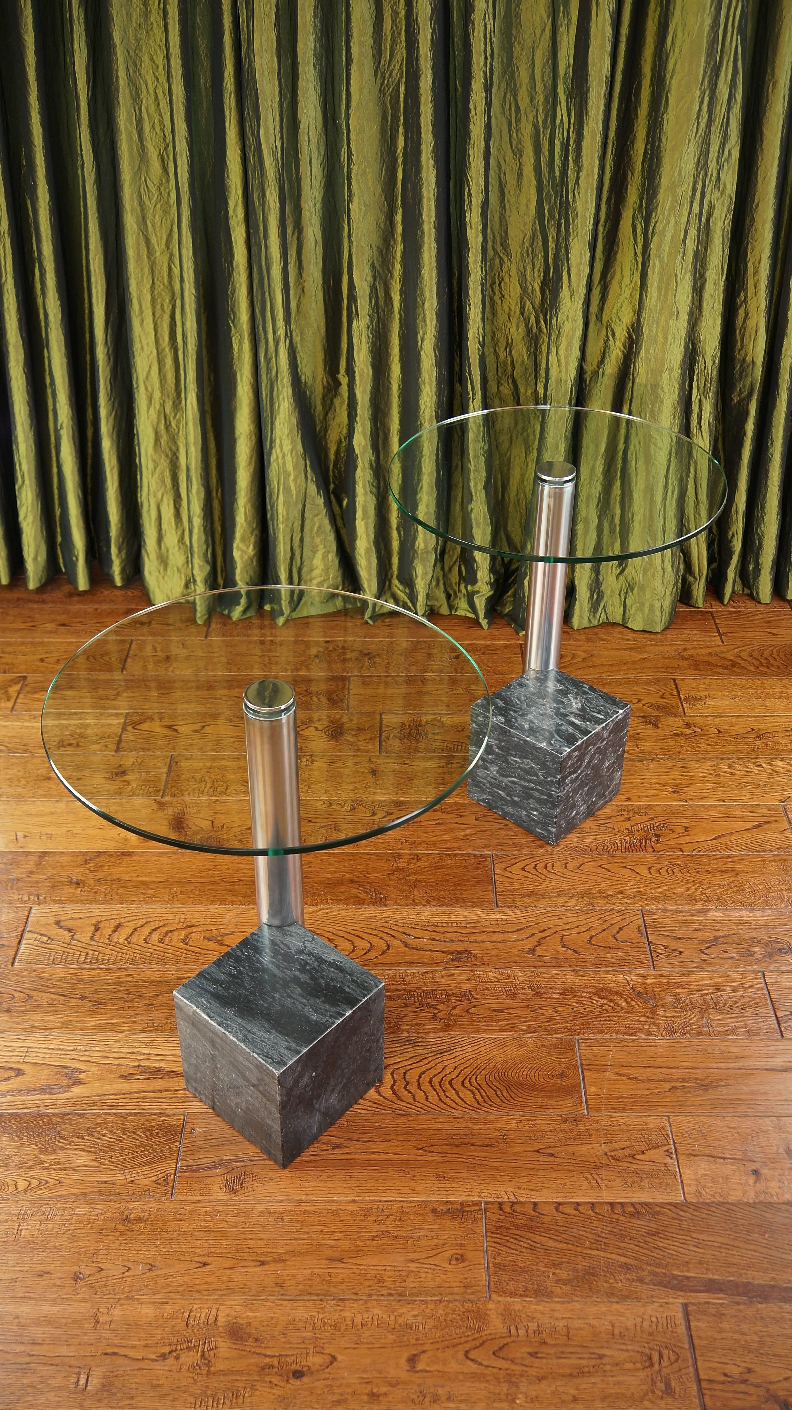 Pair of Vintage Marble and Glass HK2 Side Tables by Hank Kwint, Metaform 1980s 4