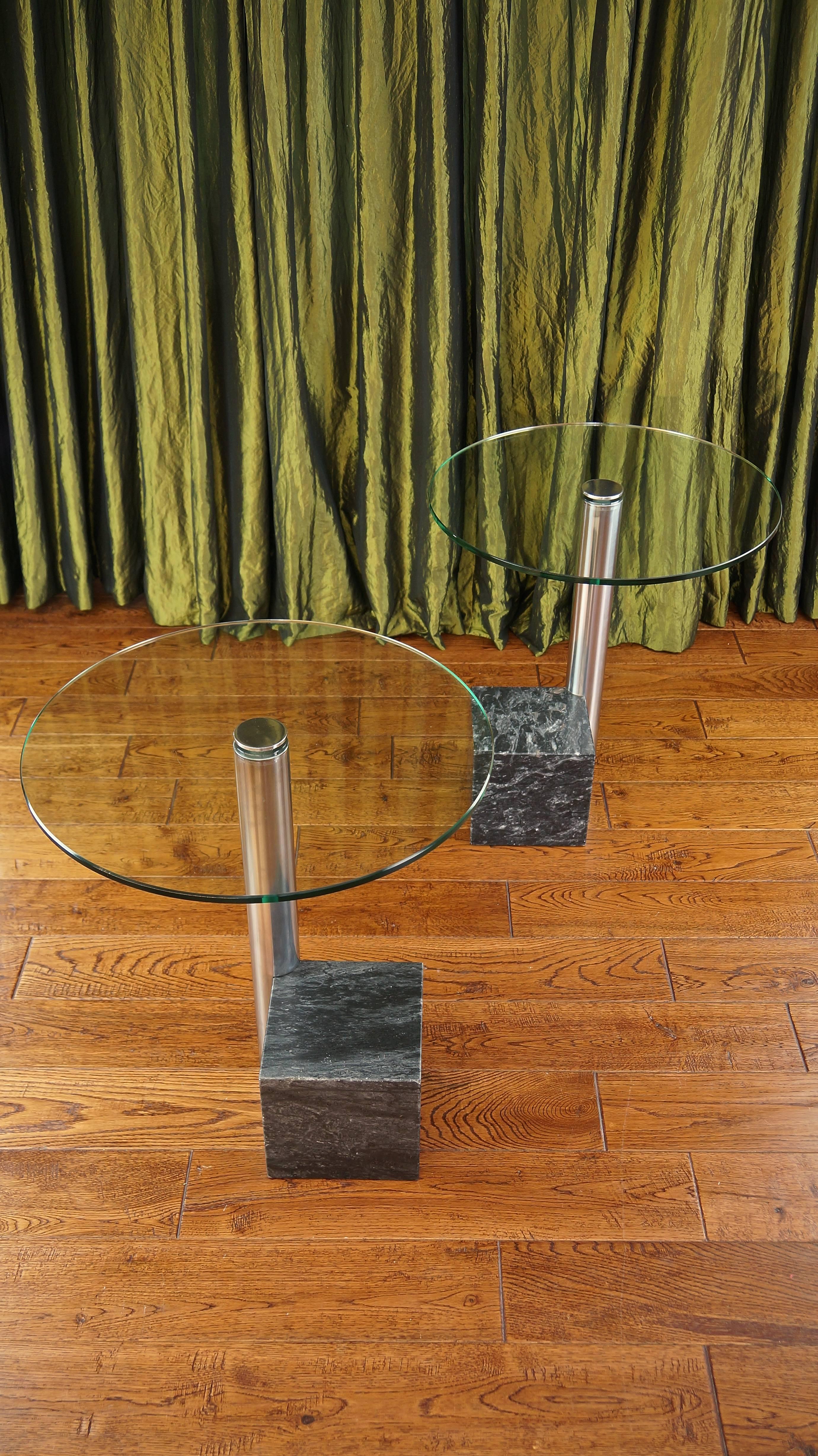 Pair of Vintage Marble and Glass HK2 Side Tables by Hank Kwint, Metaform 1980s 5