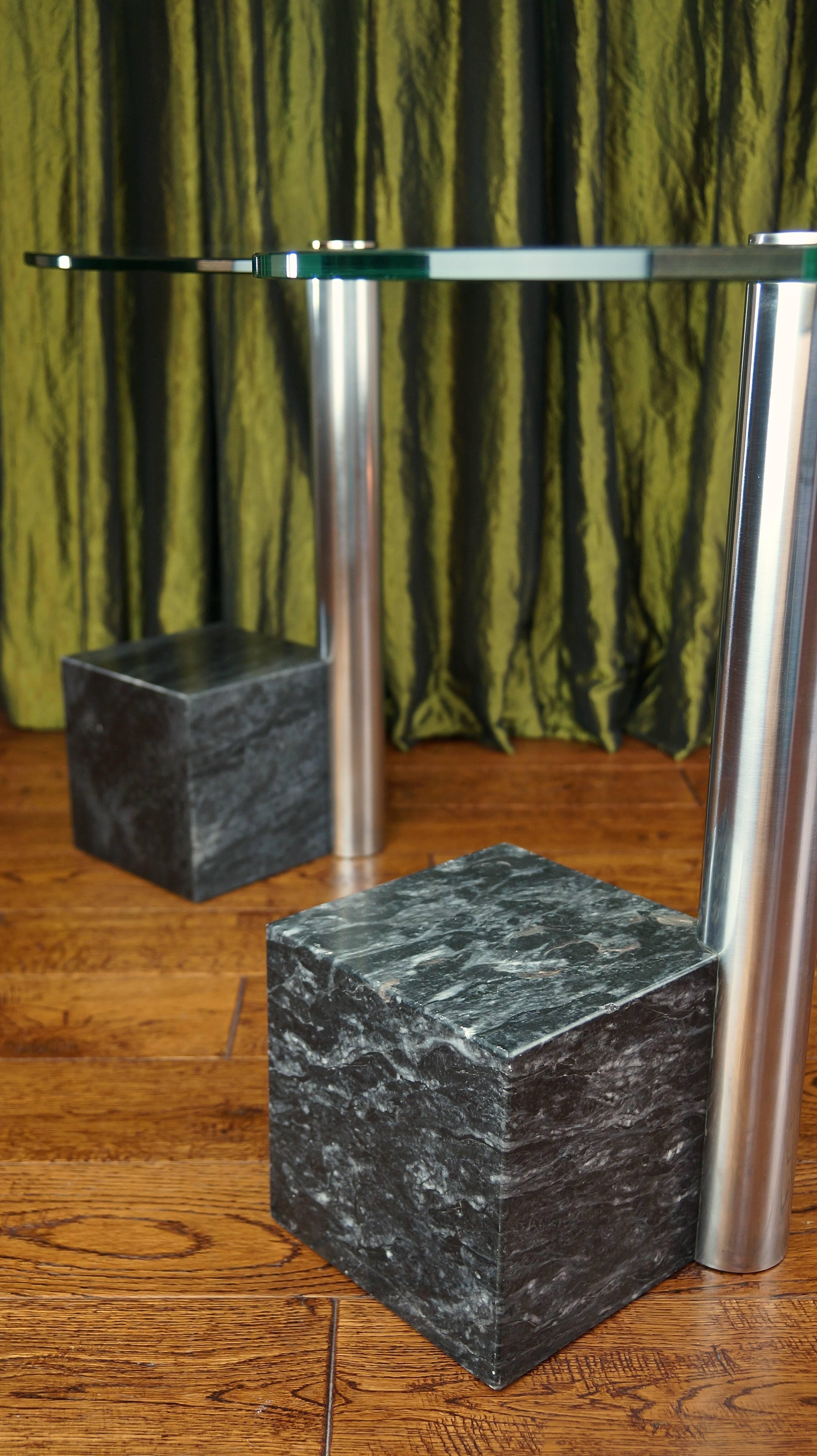 Pair of Vintage Marble and Glass HK2 Side Tables by Hank Kwint, Metaform 1980s 7