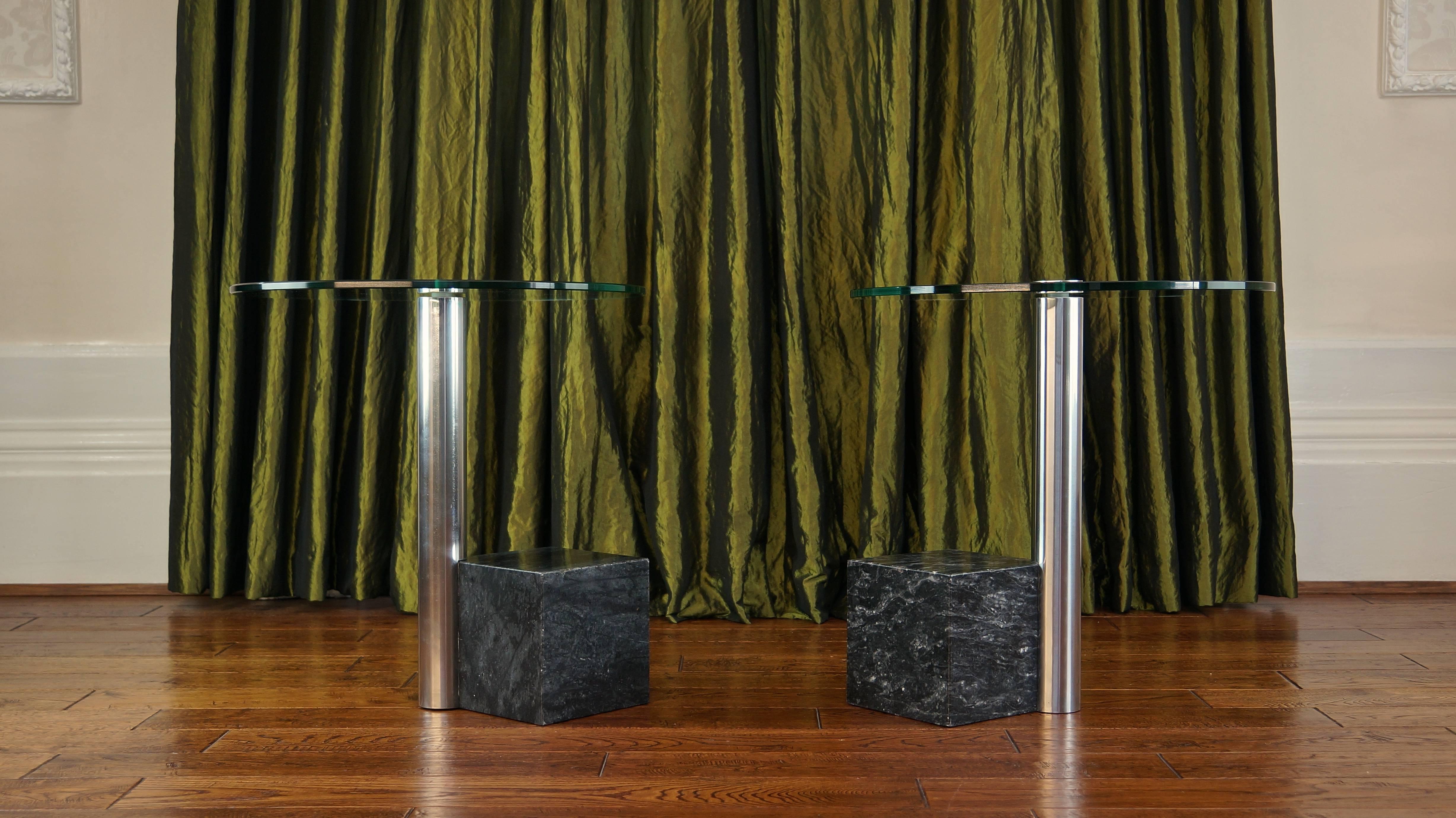 Dutch Pair of Vintage Marble and Glass HK2 Side Tables by Hank Kwint, Metaform 1980s For Sale