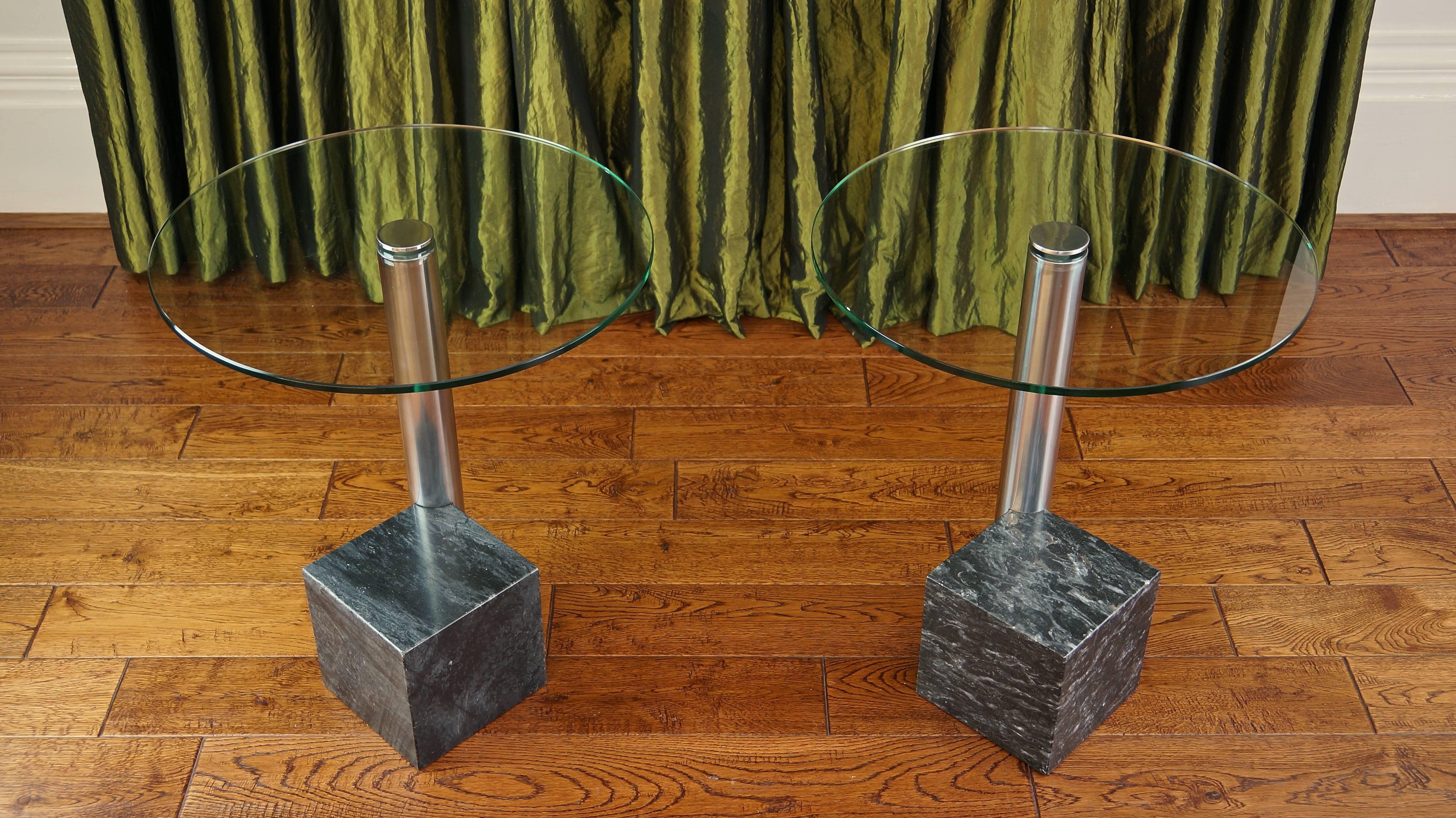 Pair of Vintage Marble and Glass HK2 Side Tables by Hank Kwint, Metaform 1980s For Sale 1