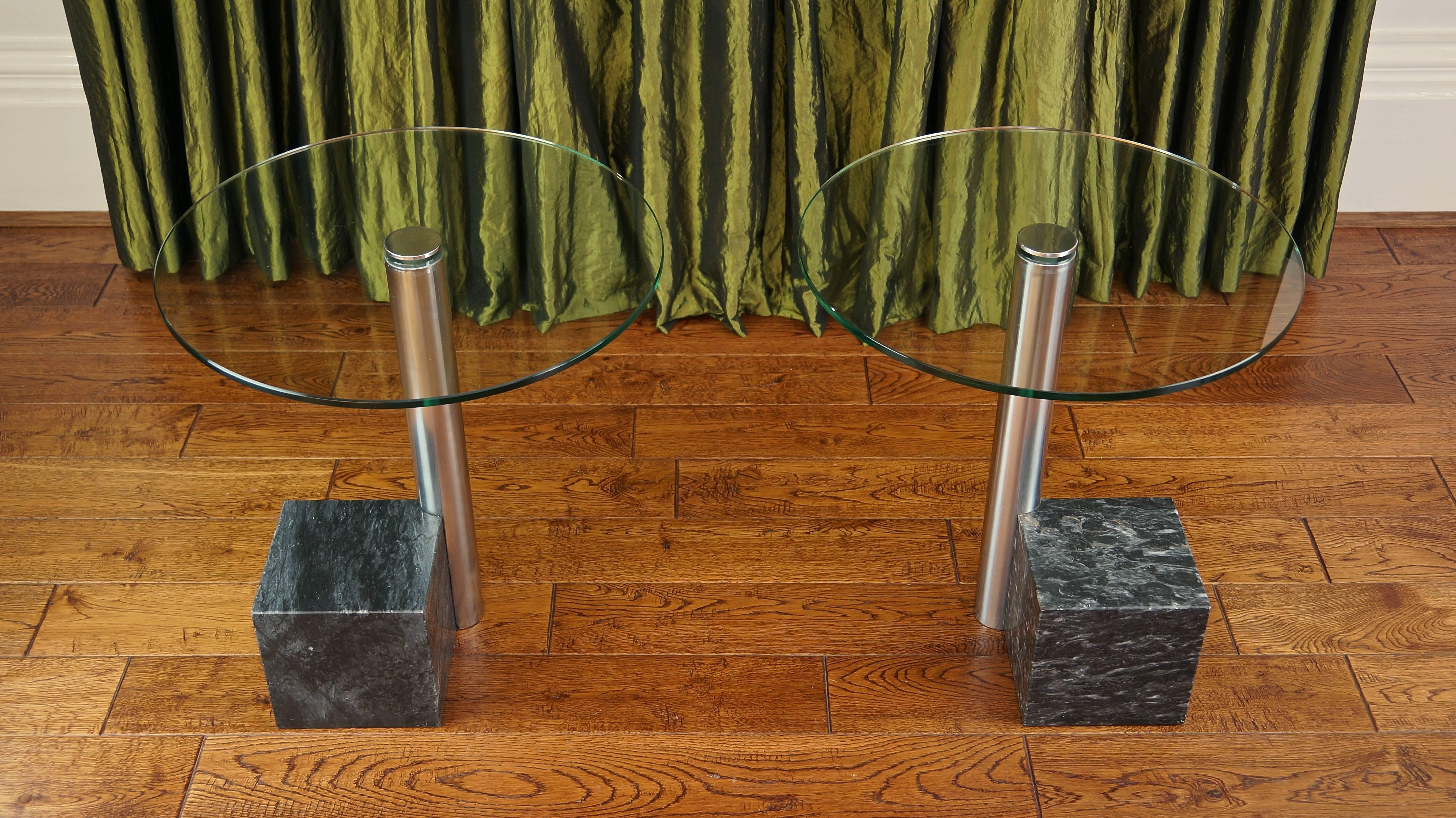 Pair of Vintage Marble and Glass HK2 Side Tables by Hank Kwint, Metaform 1980s For Sale 2