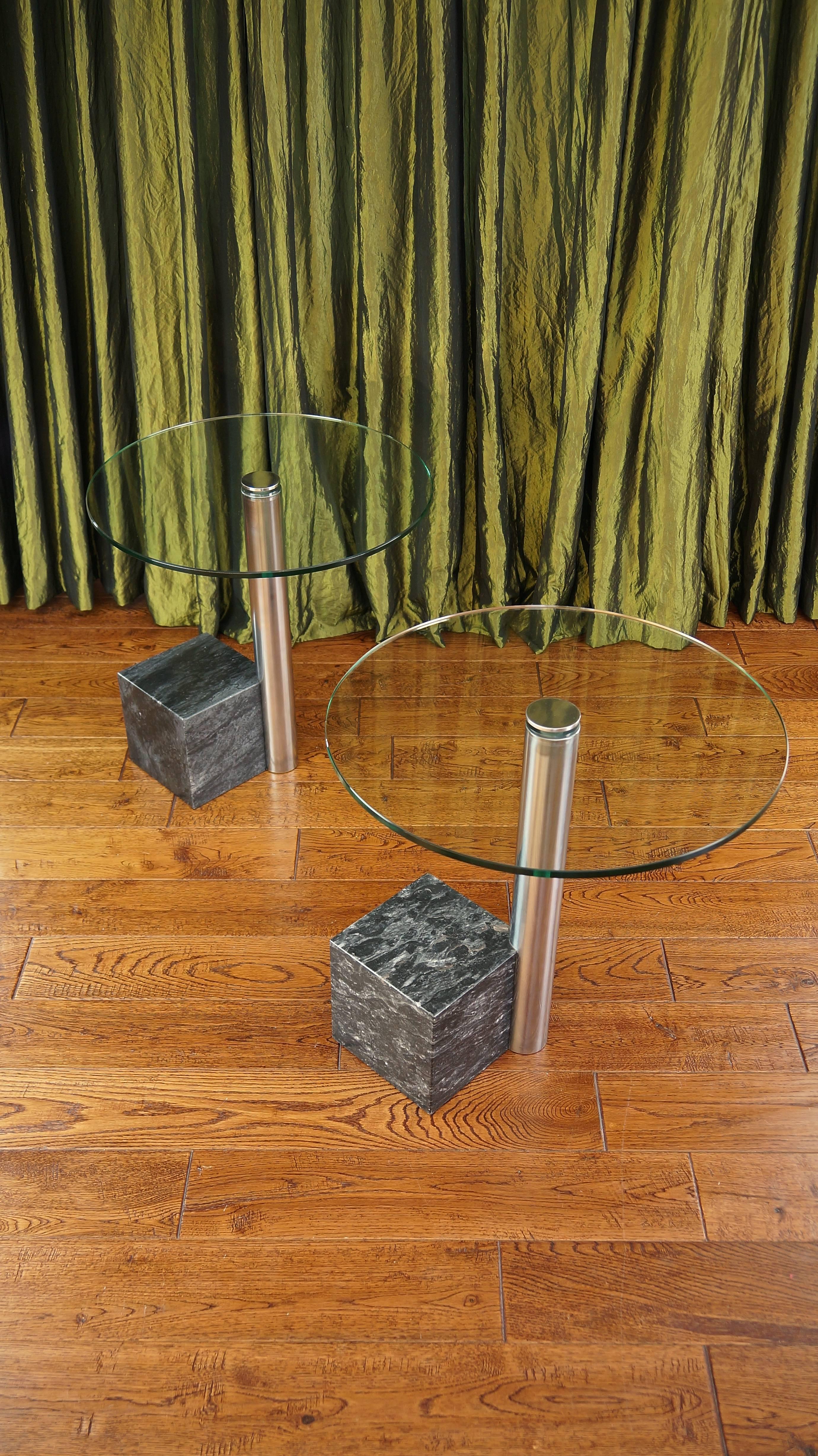 Pair of Vintage Marble and Glass HK2 Side Tables by Hank Kwint, Metaform 1980s 3