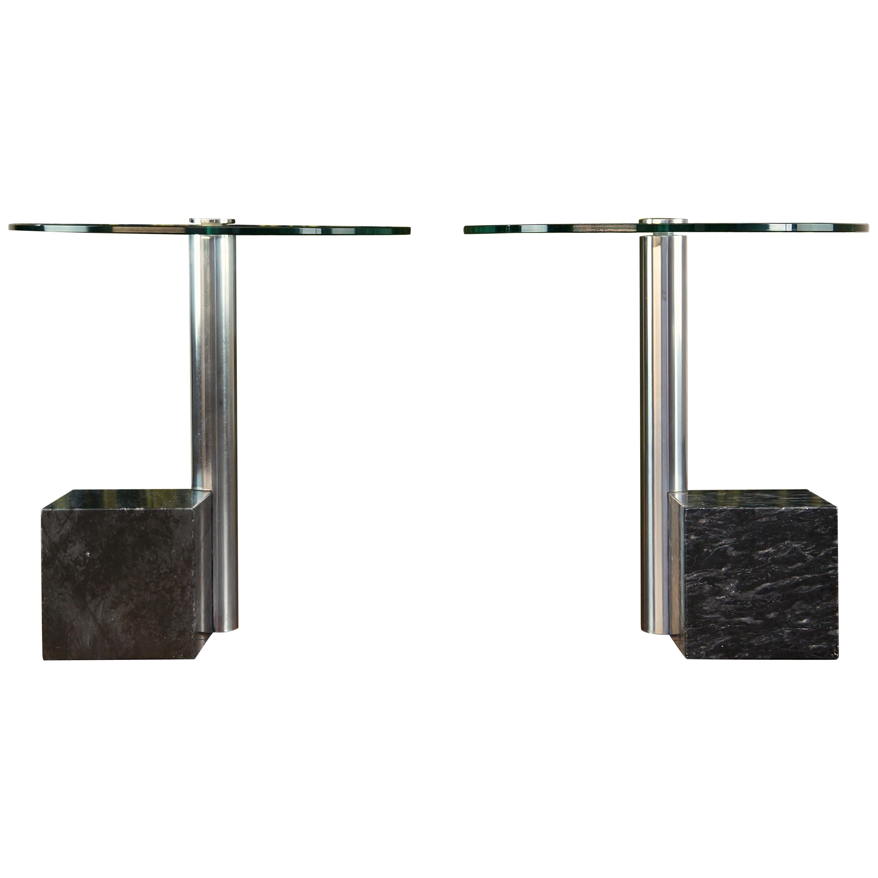Pair of Vintage Marble and Glass HK2 Side Tables by Hank Kwint, Metaform 1980s For Sale