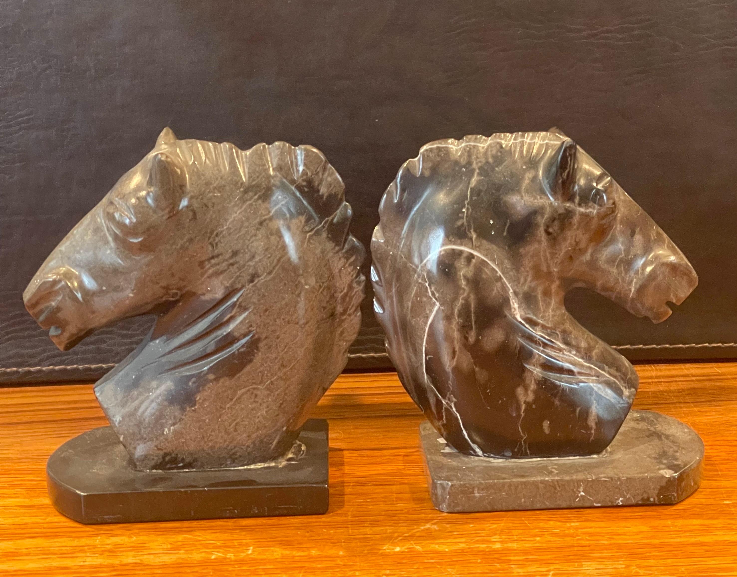 American Pair of Vintage Marble Horse Head Bookends For Sale