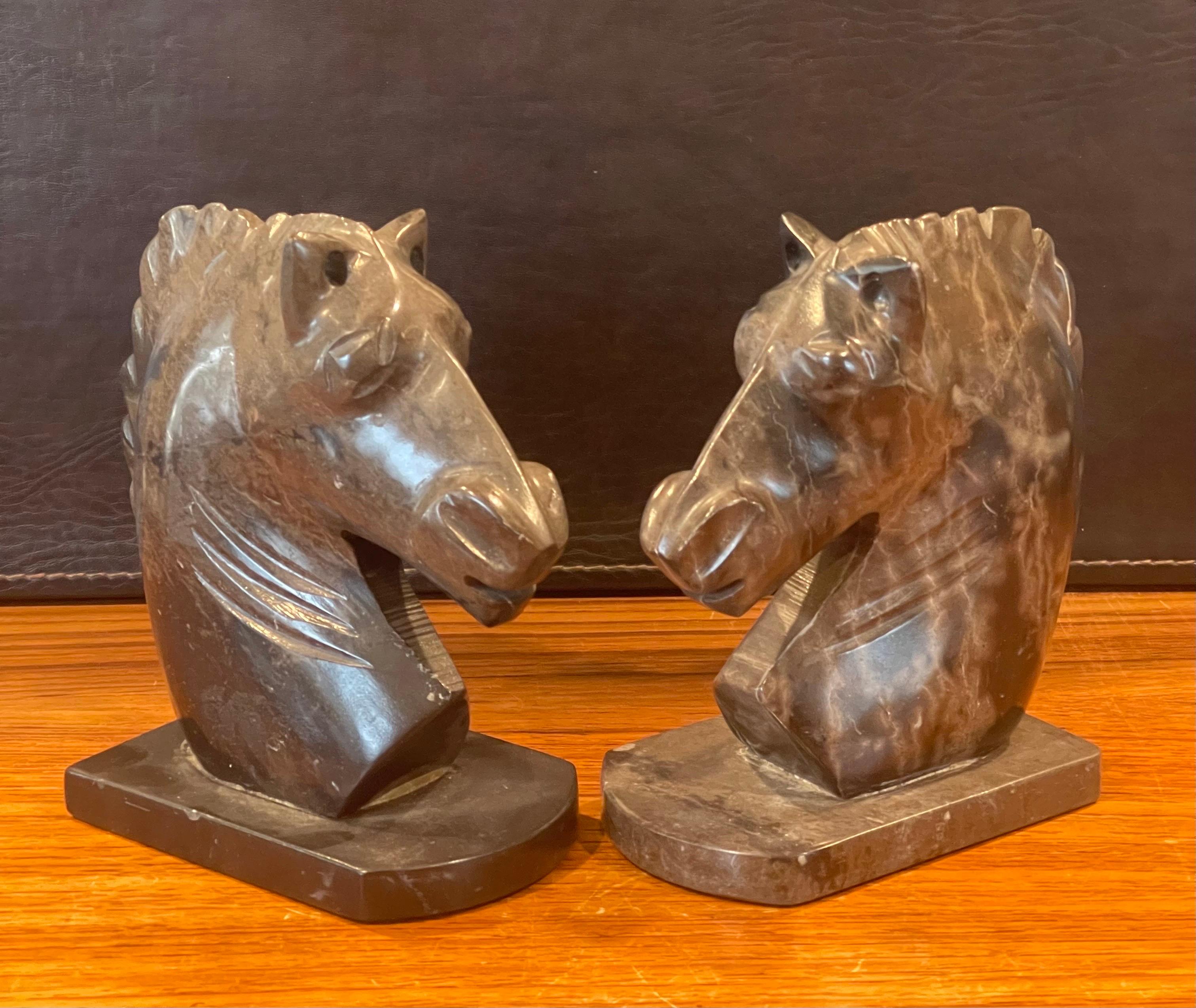 Pair of Vintage Marble Horse Head Bookends In Good Condition For Sale In San Diego, CA