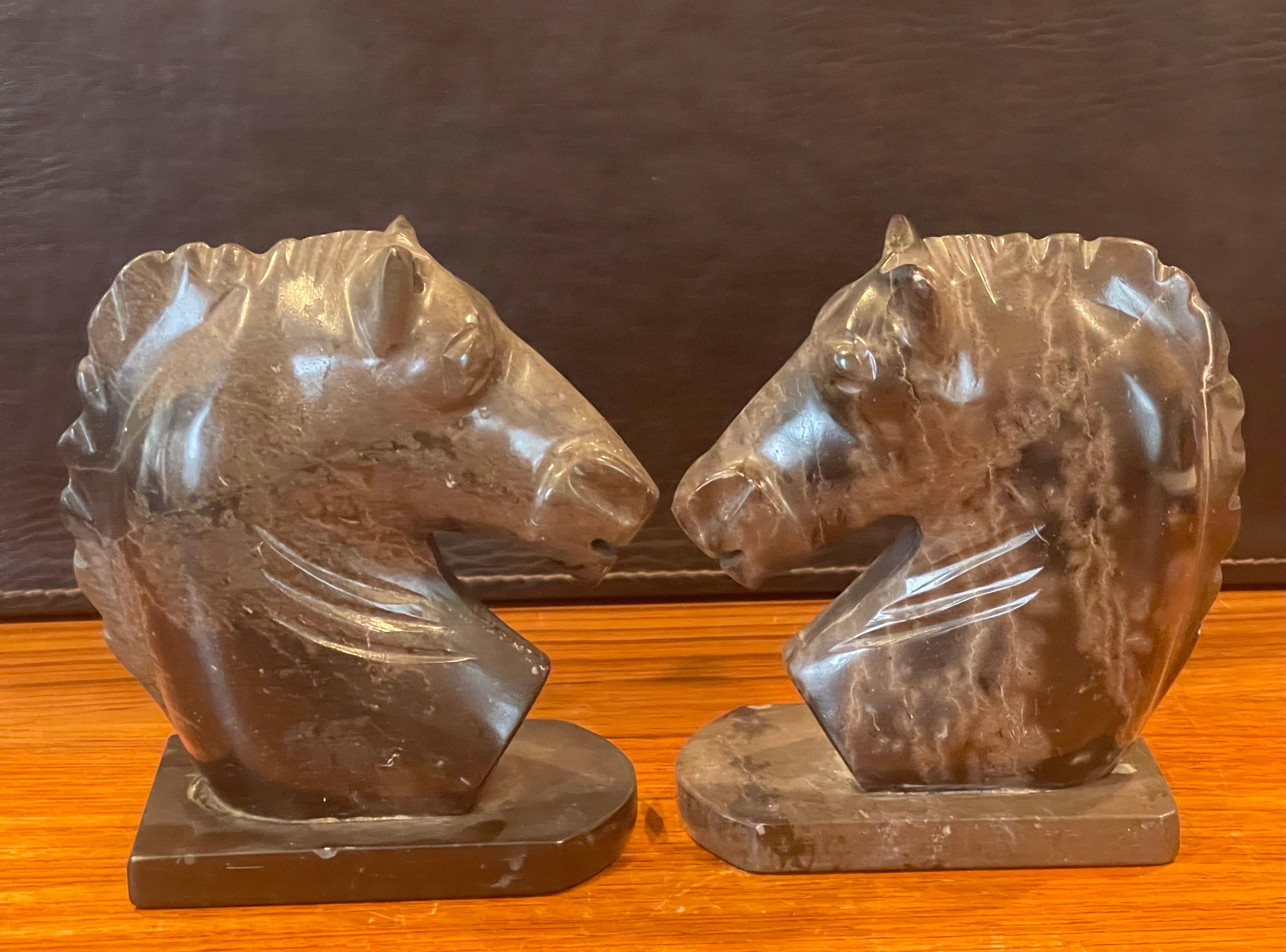 20th Century Pair of Vintage Marble Horse Head Bookends For Sale
