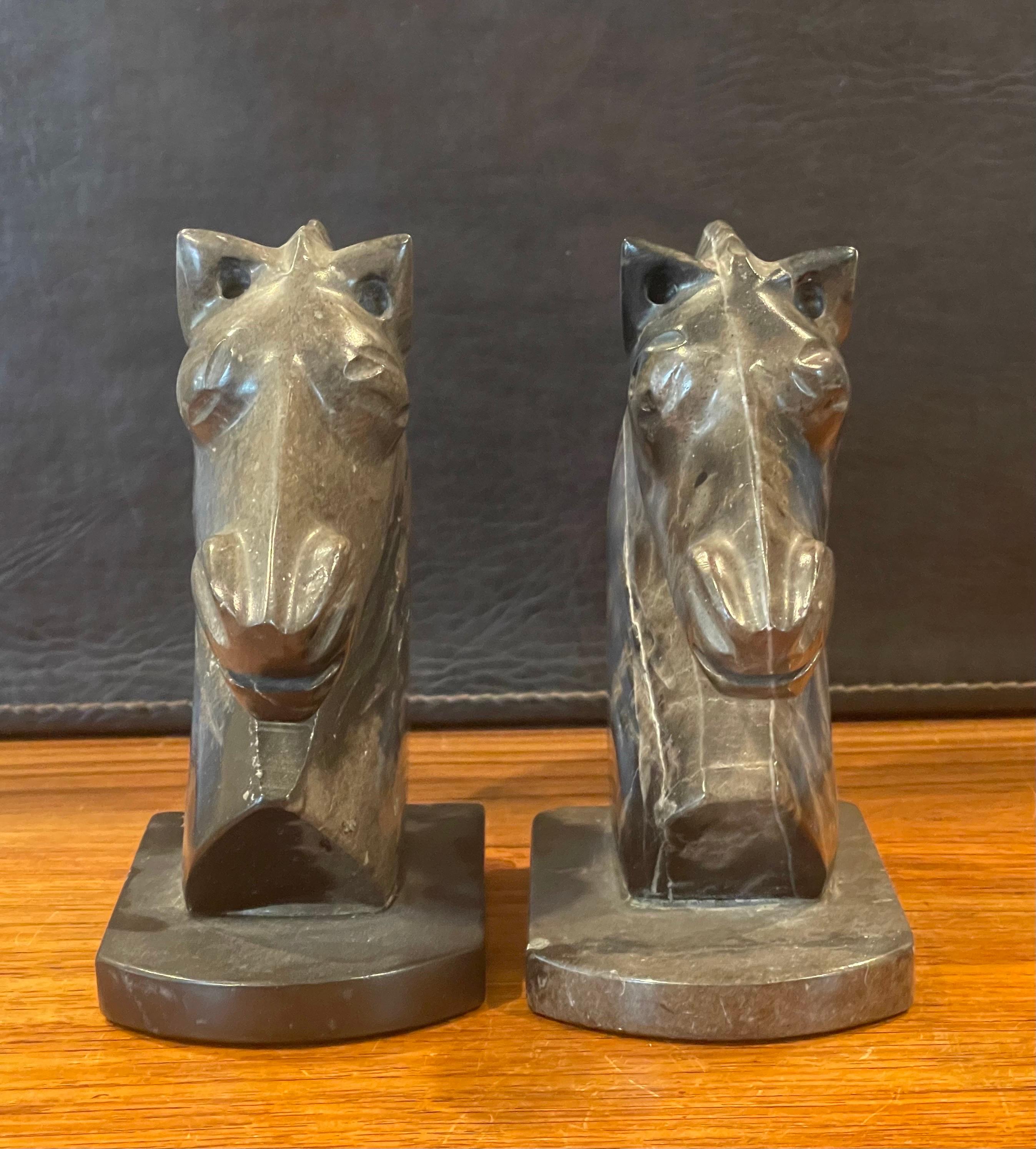 Pair of Vintage Marble Horse Head Bookends For Sale 1