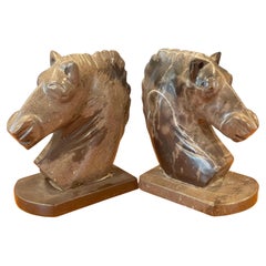 Pair of Antique Marble Horse Head Bookends