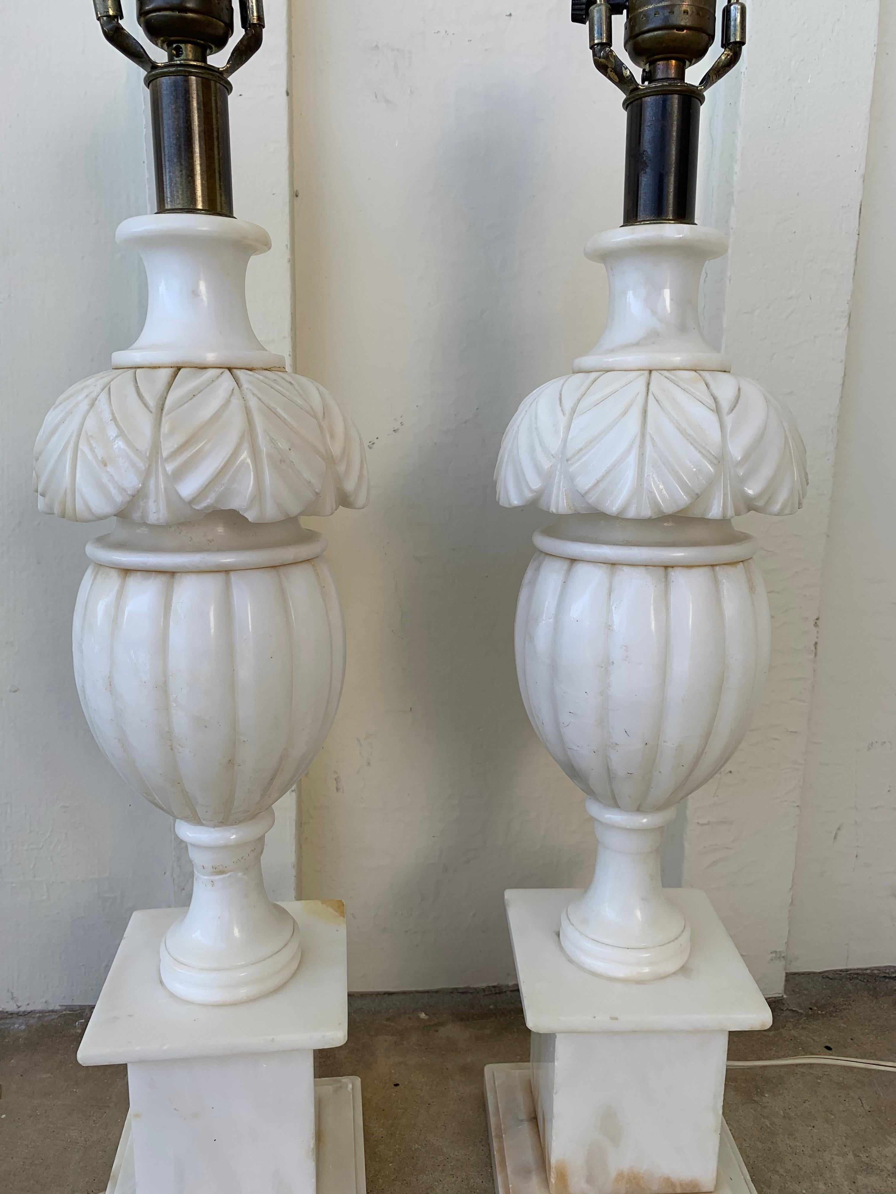 Mid-Century Modern Pair of Vintage Marble Lamps