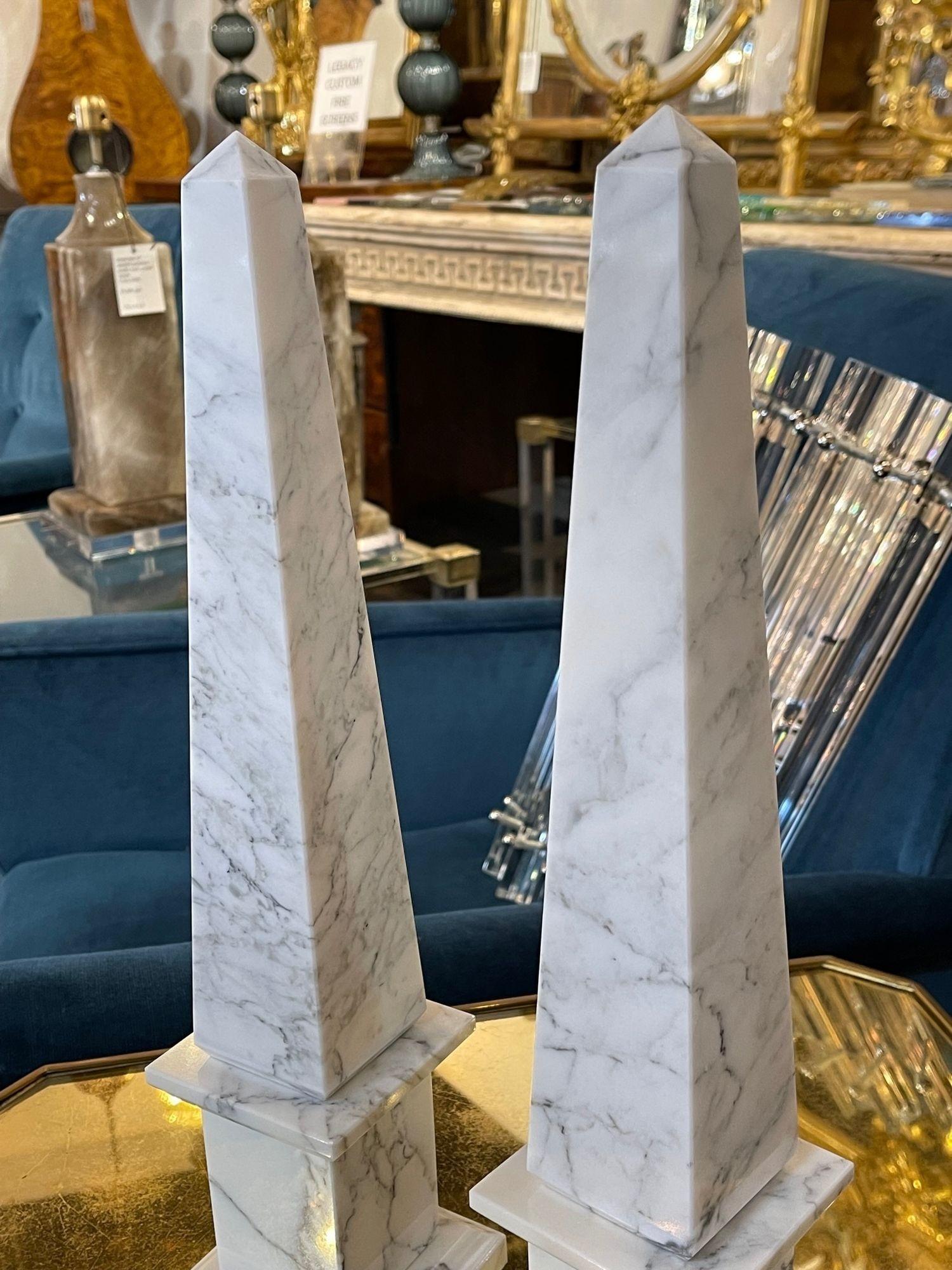Carrara Marble Pair of Vintage Marble Obelisks