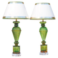 Pair of Vintage Marbro Emerald Green Murano Lamps, 20th Century