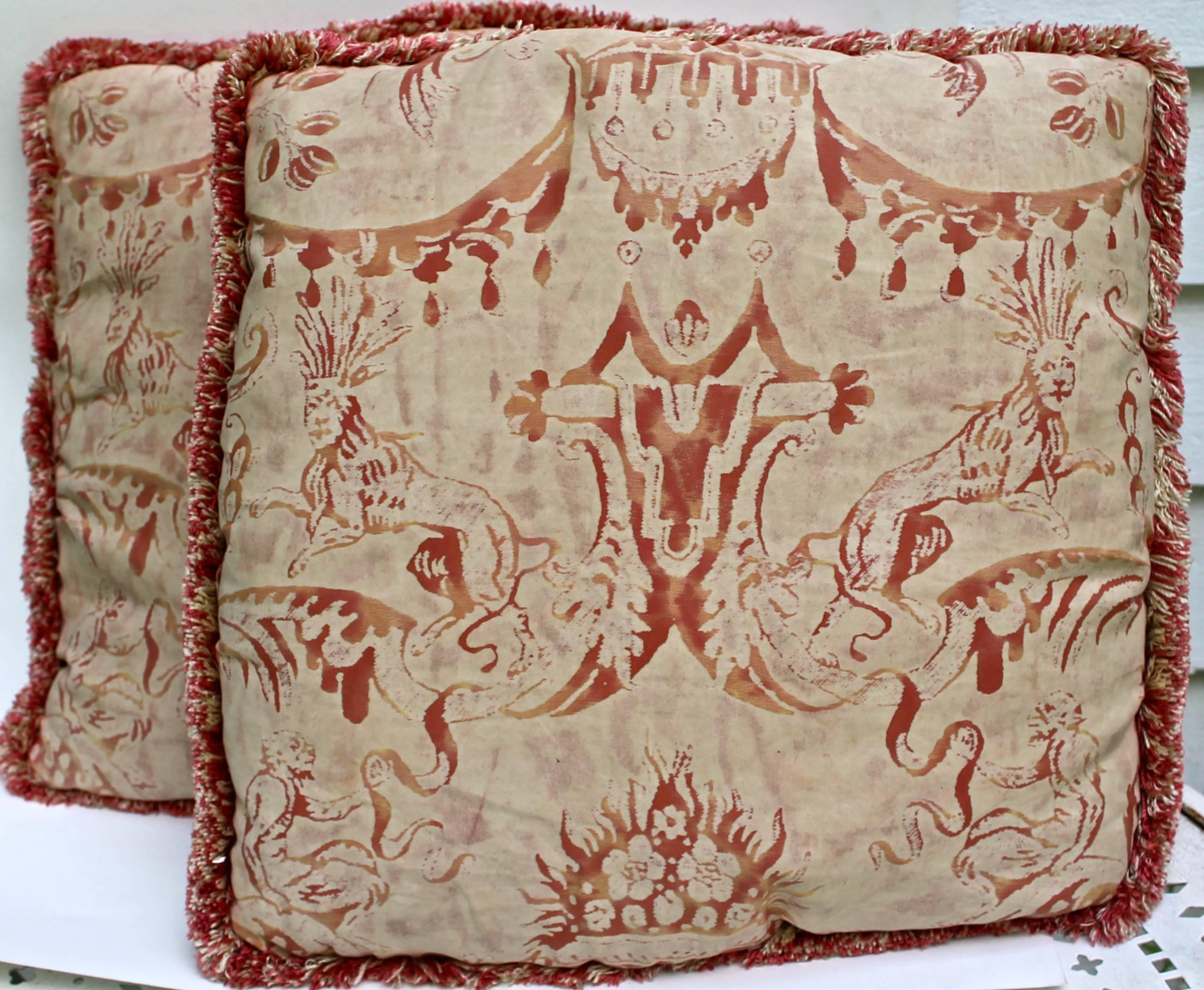 Neoclassical Revival Pair of Vintage Mariano Fortuny Pillows, 