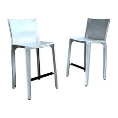 Pair of Vintage Mario Bellini CAB White Leather Bar Chairs for Cassina, 1990s