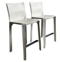 Pair of Vintage Mario Bellini CAB White Leather Bar Chairs for Cassina, 1990s