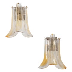 Pair of Vintage Mazzega Glass Petal Amber Sconces