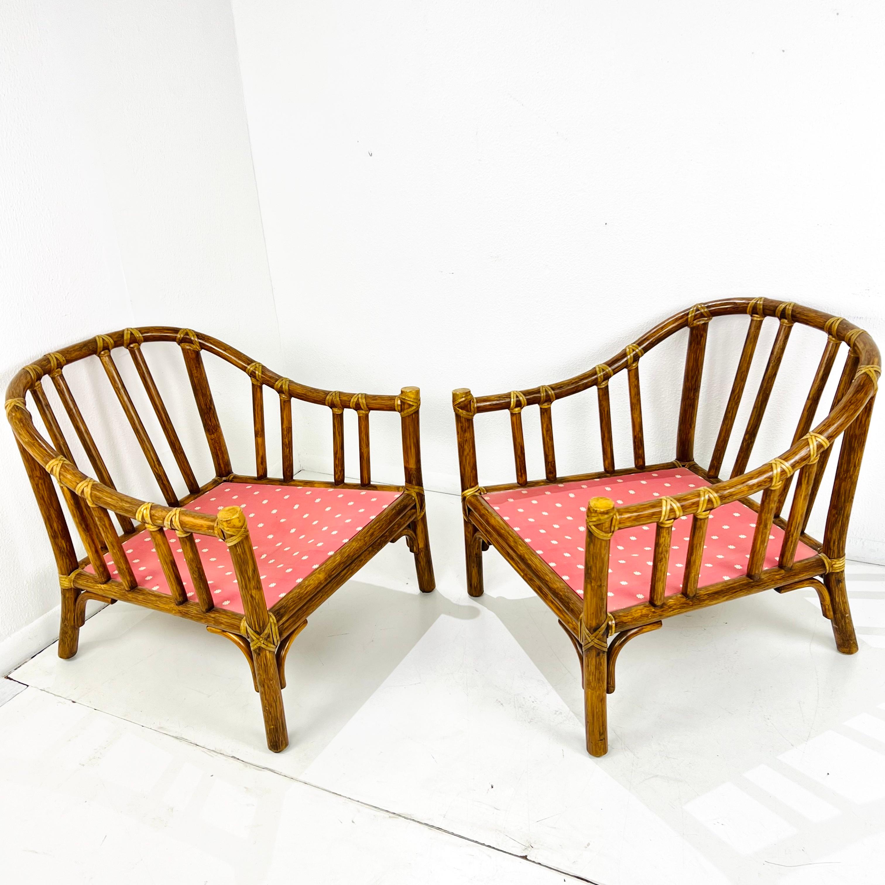 Organic Modern Pair of Vintage McGuire Rattan Armchairs