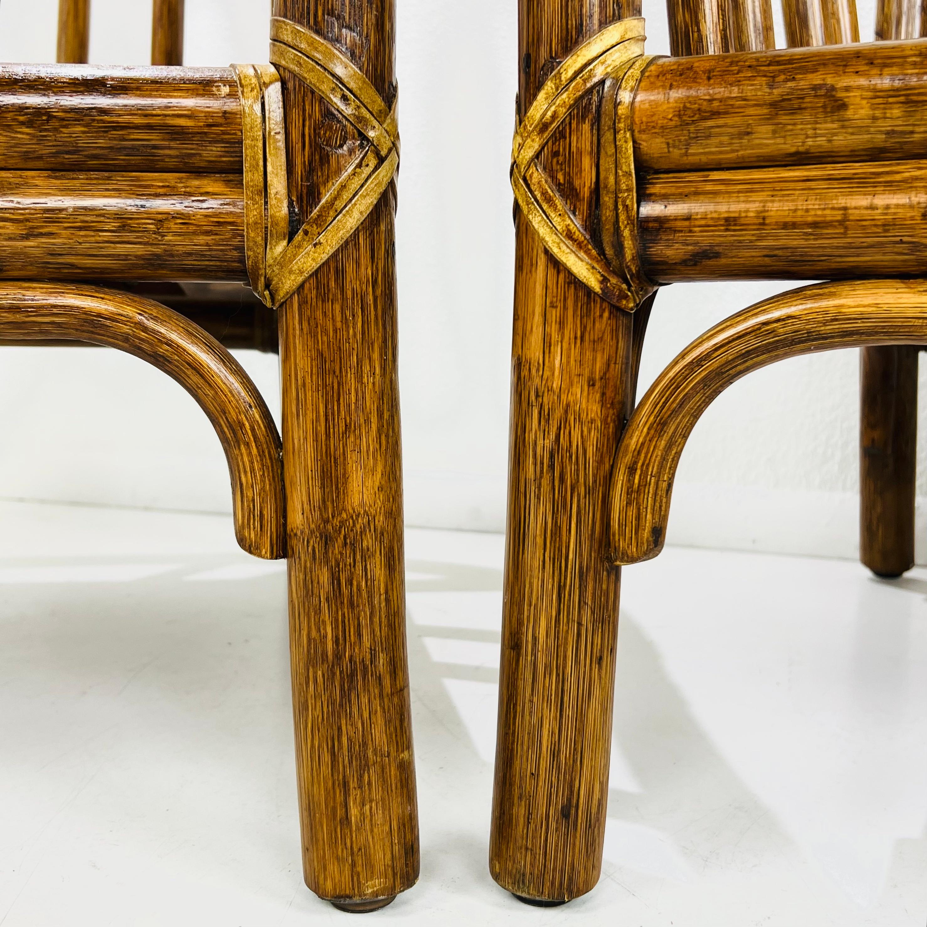 Leather Pair of Vintage McGuire Rattan Armchairs