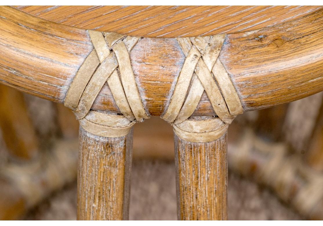American Pair Of Vintage McGuire Rattan Drum Tables With Stone Top Circa 1987 For Sale