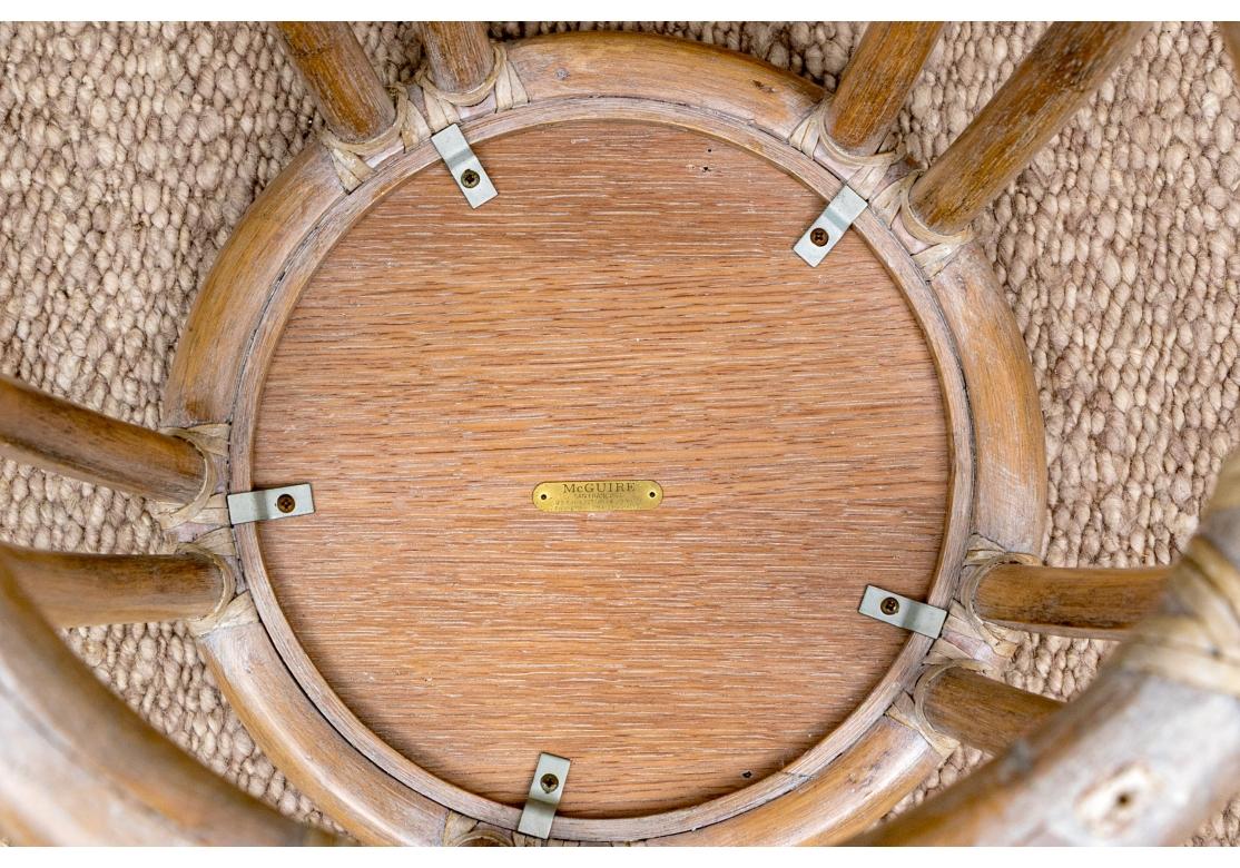 Pair Of Vintage McGuire Rattan Drum Tables With Stone Top Circa 1987 For Sale 2