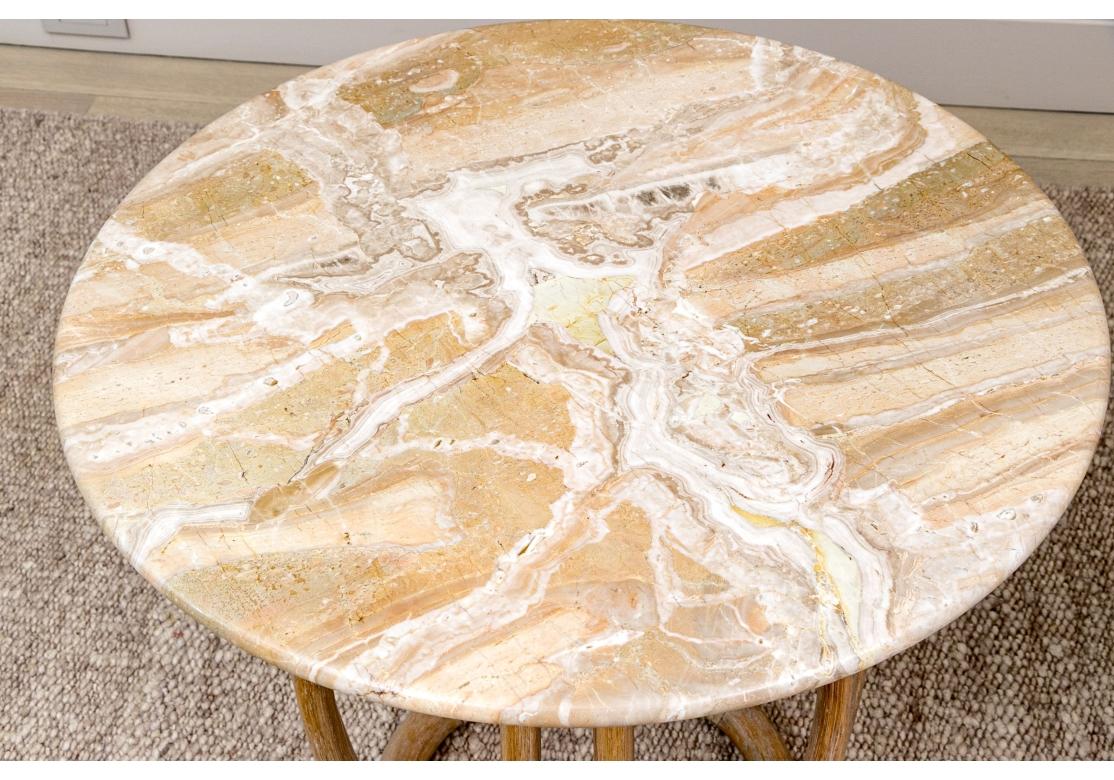 Pair Of Vintage McGuire Rattan Drum Tables With Stone Top Circa 1987 For Sale 3