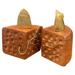 Pair of Vintage MCM Mouse / Cheese Wedge Bookends