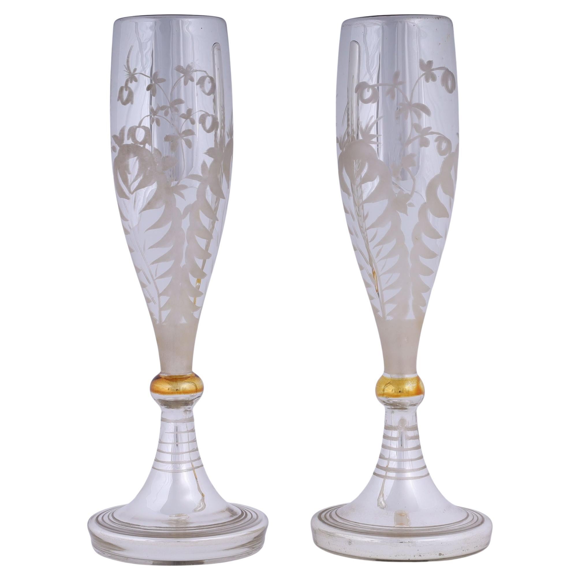 Pair of Vintage Mercury Glass Flutes or Champagne Glasses