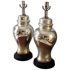 Pair of Vintage Mercury Glass Ginger Jar Lamps