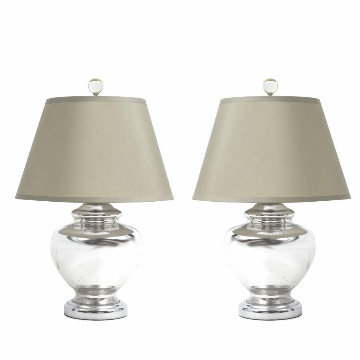 Mid-Century Modern Pair of Vintage Mercury Glass Lamps