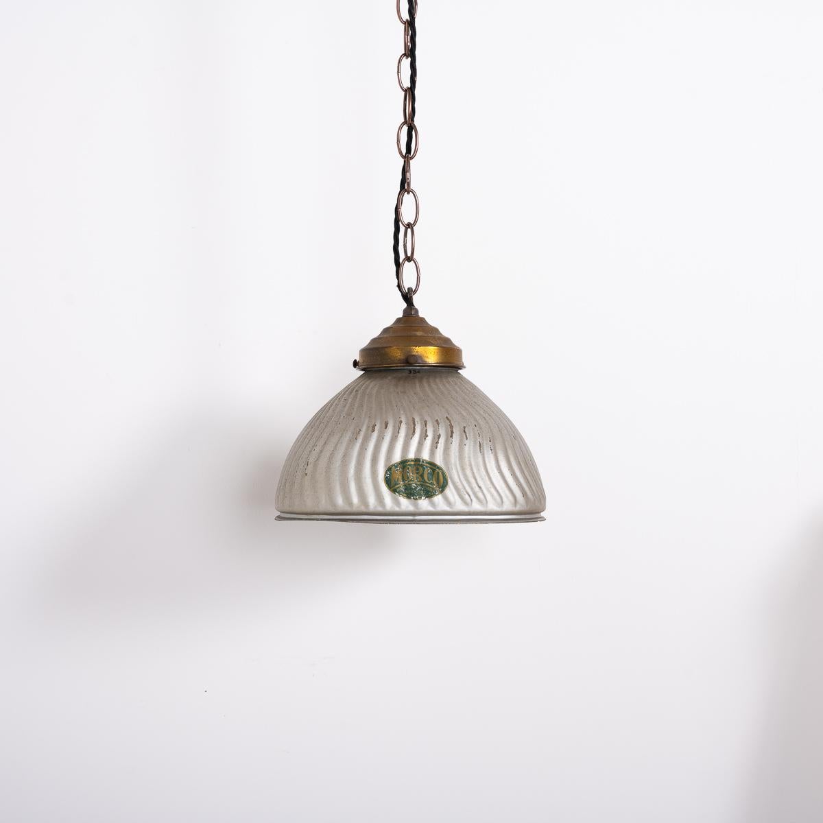 Art Deco Pair of Vintage Mercury Glass Pendant Lights with Aged Brass Fittings by MORCO For Sale