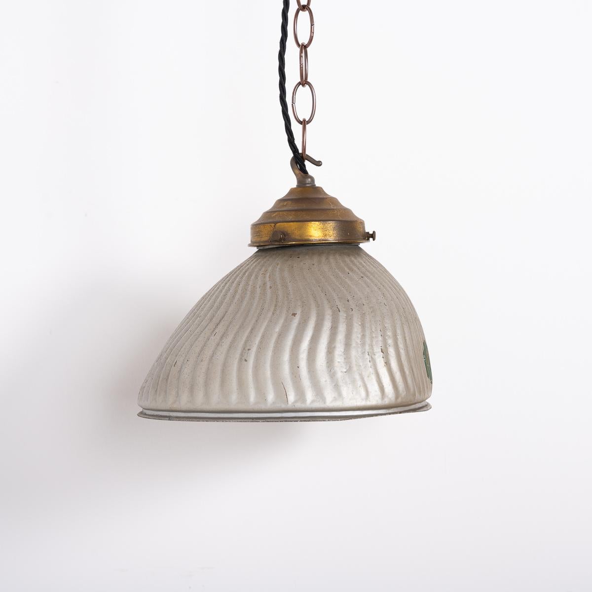 Pair of Vintage Mercury Glass Pendant Lights with Aged Brass Fittings by MORCO For Sale 1