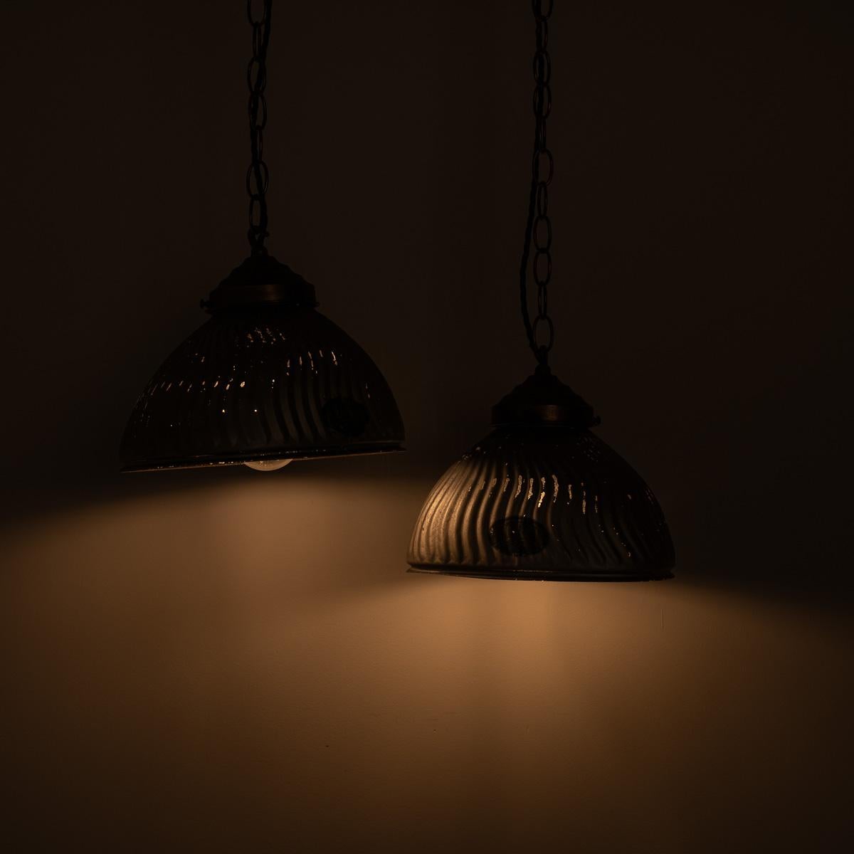 Pair of Vintage Mercury Glass Pendant Lights with Aged Brass Fittings by MORCO For Sale 2