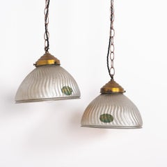 Pair of Antique Mercury Glass Pendant Lights with Aged Brass Fittings by MORCO