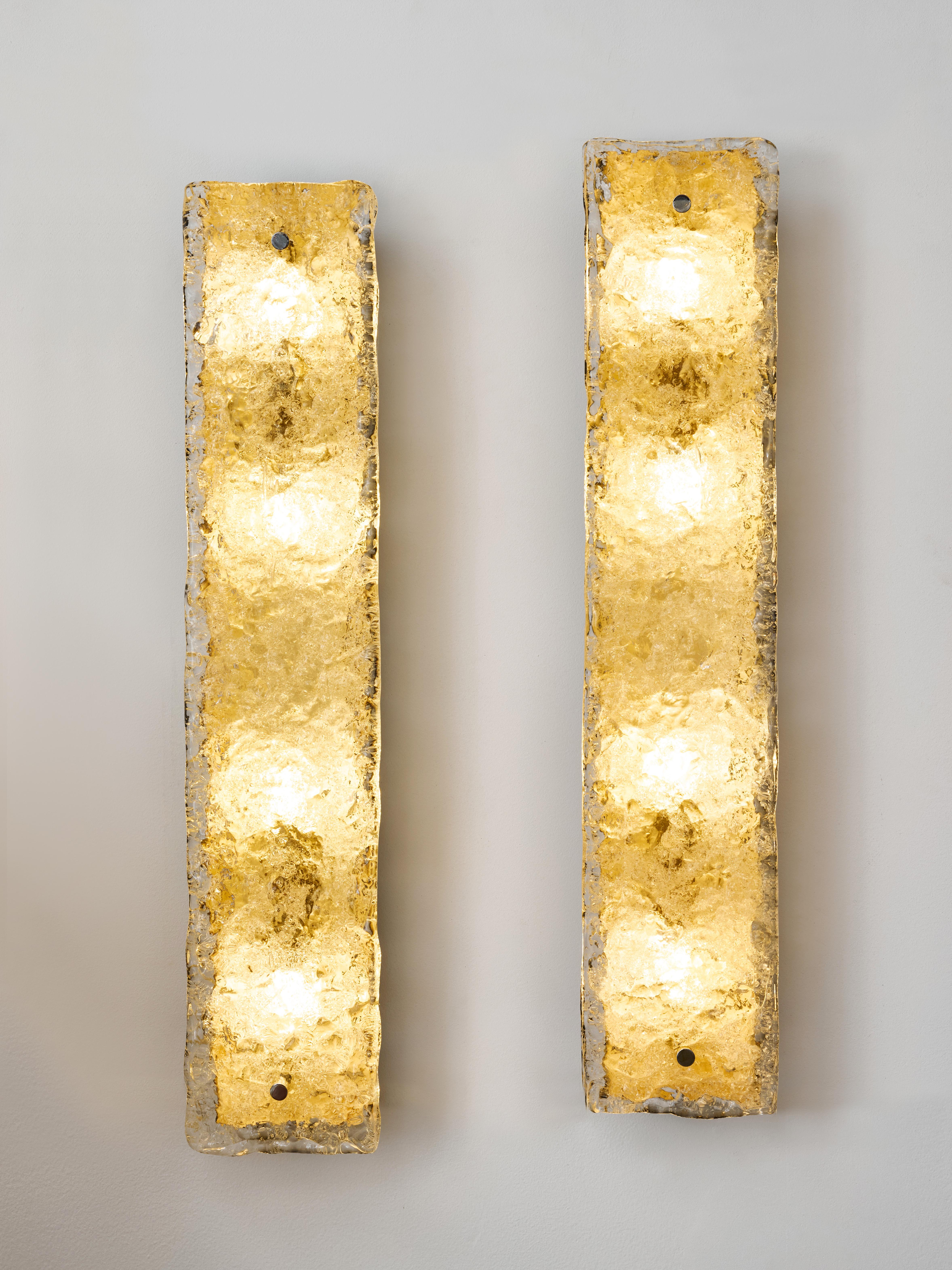 Mid-Century Modern Pair of Vintage Metal and Molded Glass Wall Sconces For Sale