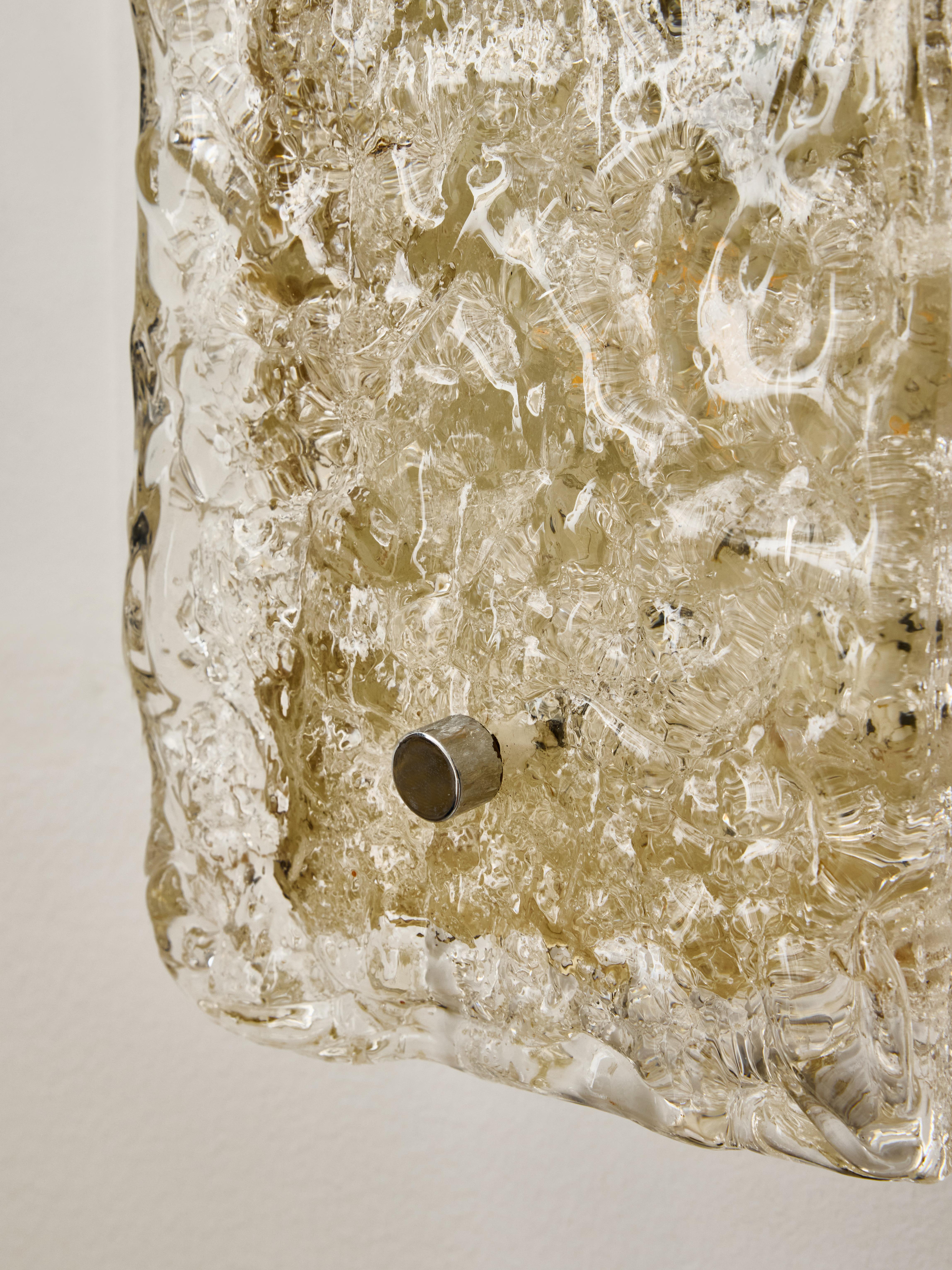 French Pair of Vintage Metal and Molded Glass Wall Sconces For Sale