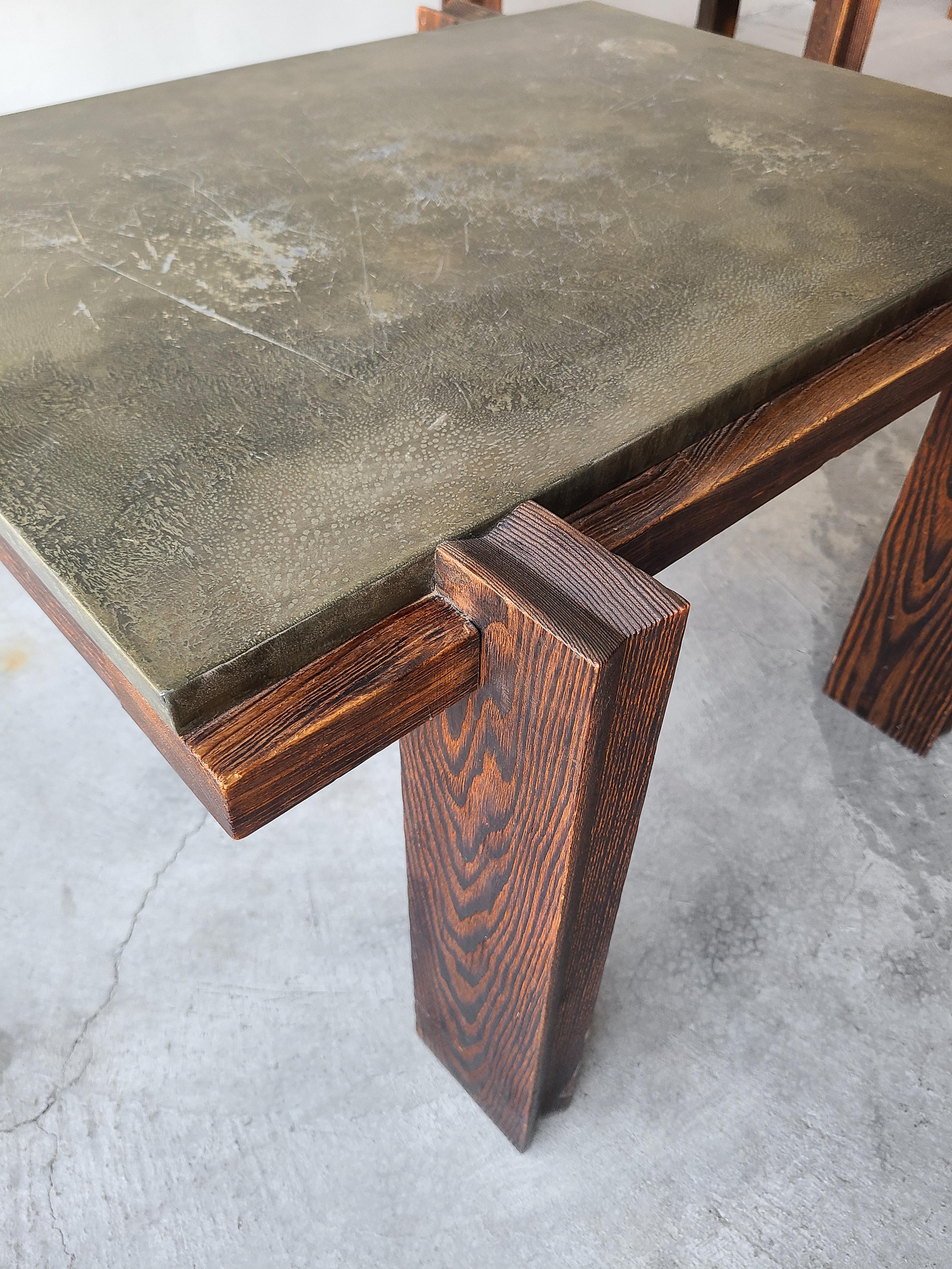 Pair of Vintage Metal and Oak Craftsman Side Tables 2